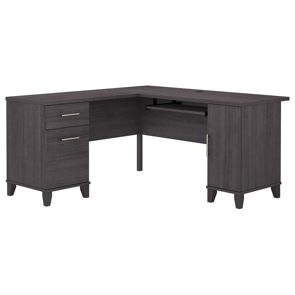 White and Storm Gray 60W Bush Furniture Somerset L Shaped Desk with Storage
