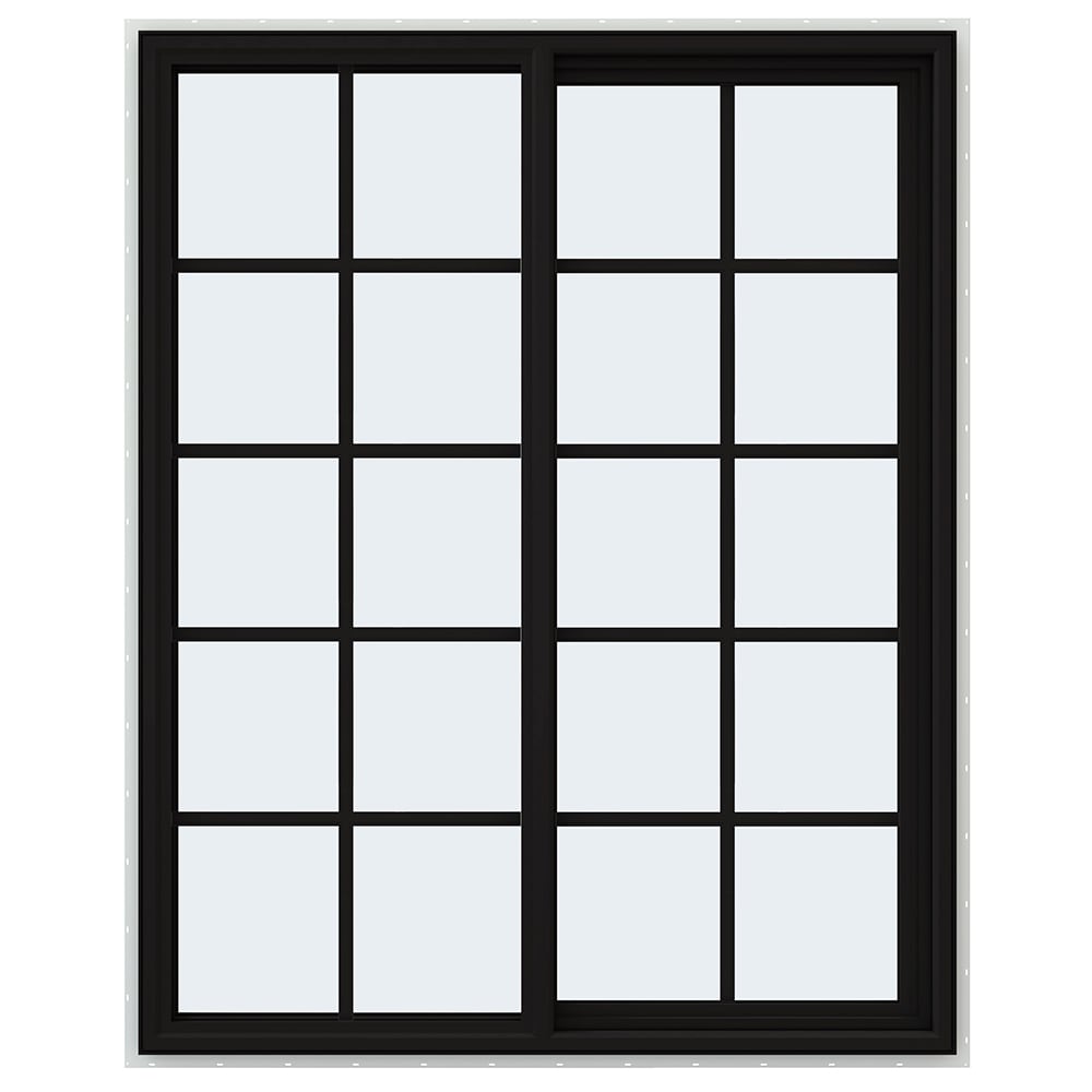 JELD-WEN LOWOLJW234900123 FiniShield V-4500 47-1/2-in x 59-1/2-in Black Exterior White Interior Right-Handed Vinyl Sliding Window Annealed Glass with Grids (Full Screen Included)