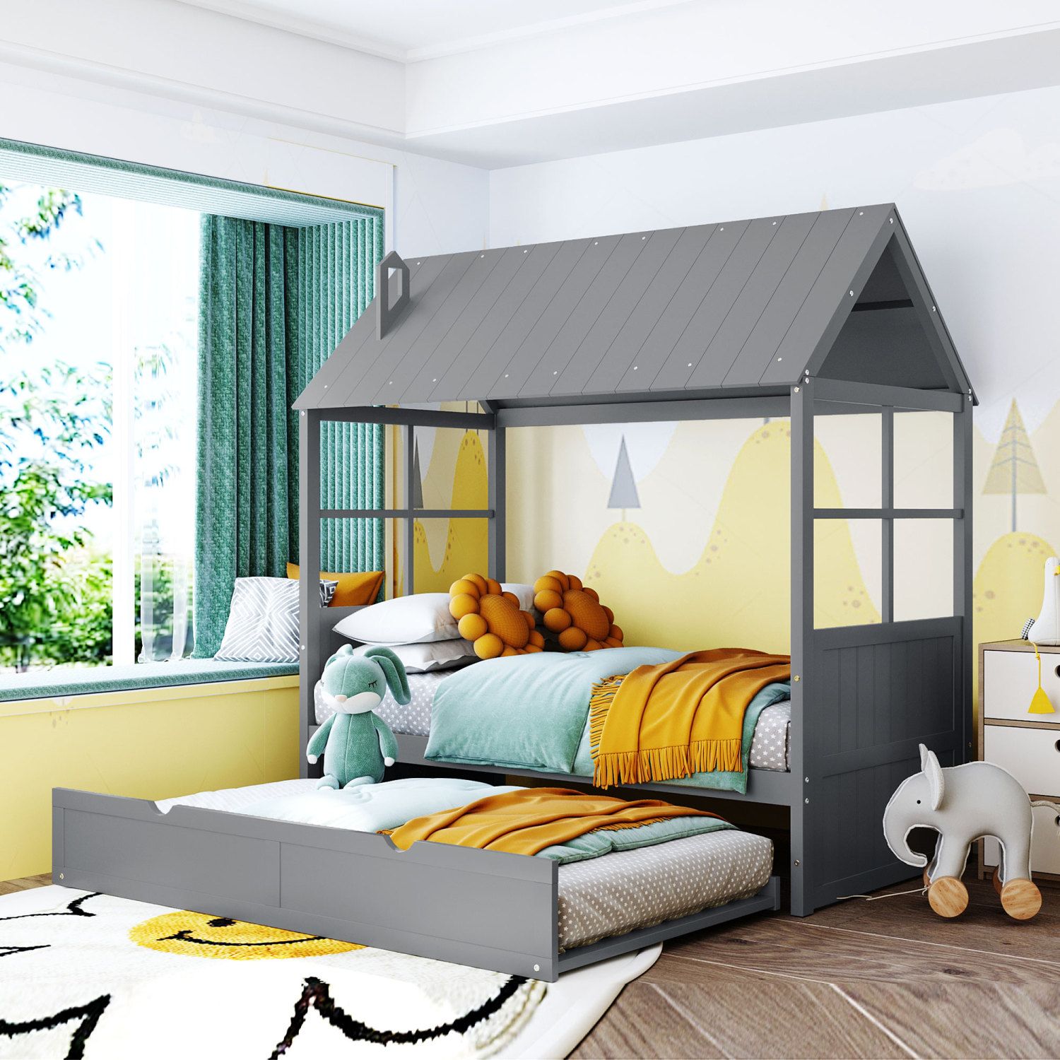 JASMODER LP000802AAE Gray Twin Composite Platform Bed