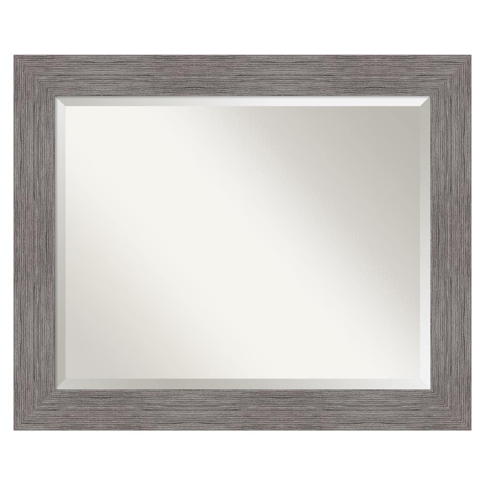 Amanti Art DSW4960909 Pinstripe 33.5-in x 27.5-in Framed Rectangle Bathroom Vanity Mirror ( Distressed Grey )