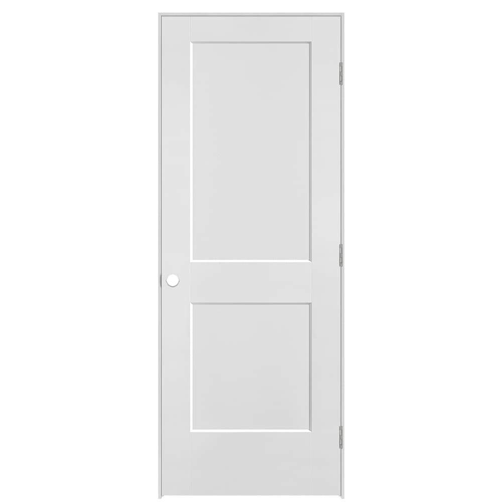 Masonite 641896 30-in x 80-in Primed Hollow core 2-panel square Left hand Smooth Primed Molded composite Flat Jamb Single Prehung Interior Door