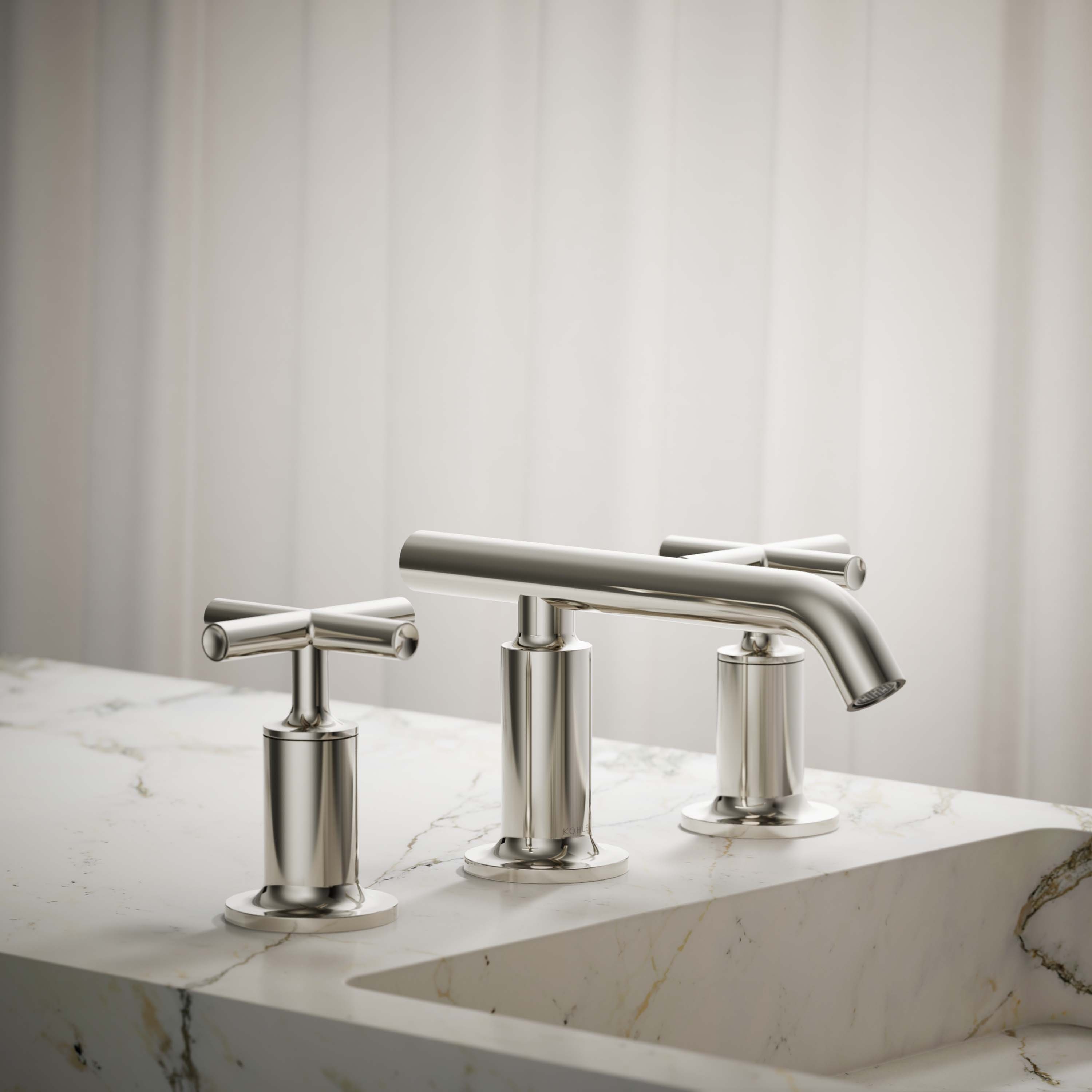 Elegant Purist 8" Widespread Nickel Bathroom Faucet with Low Cross Handles