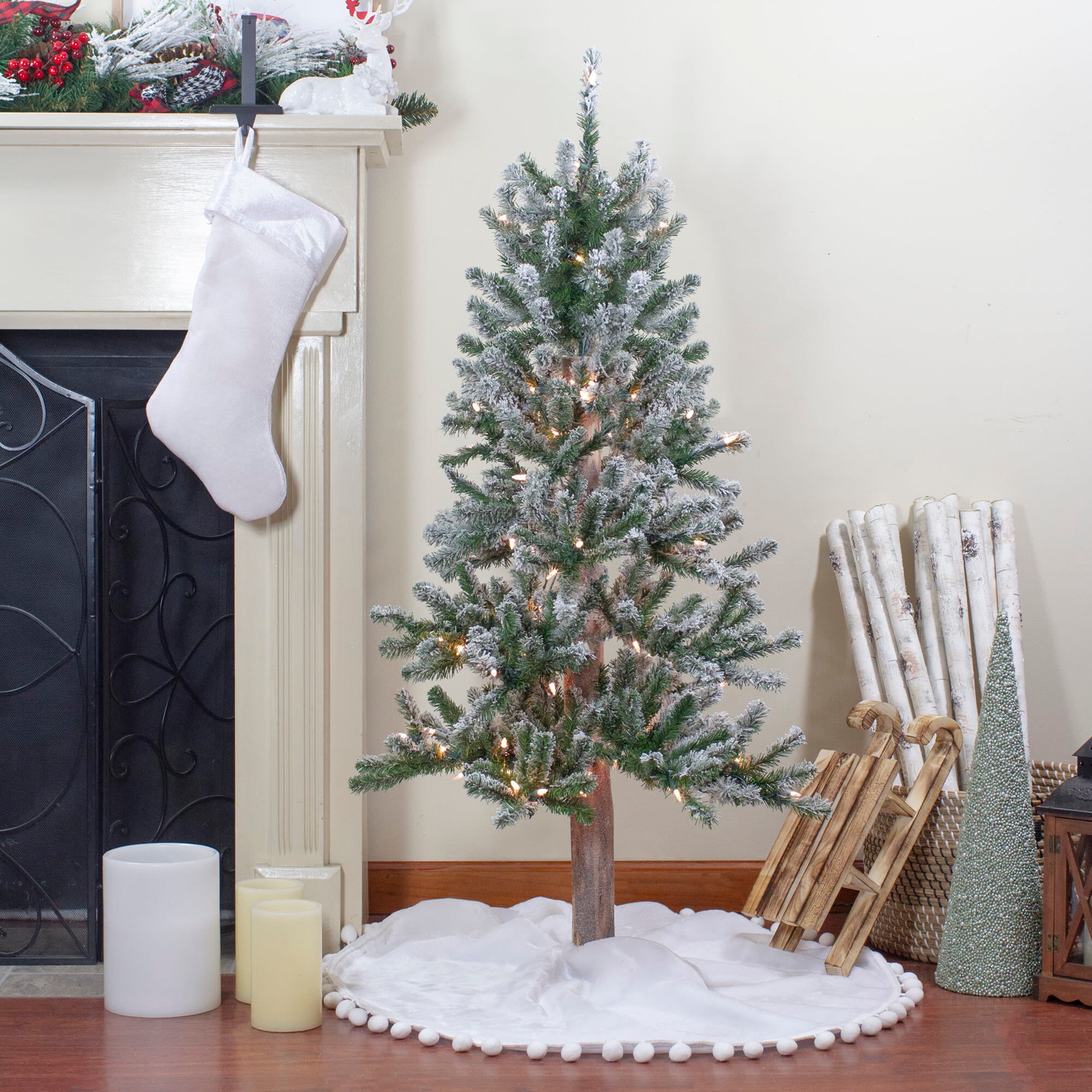 Northlight Pre-Lit Medium Flocked Alpine Artificial Christmas Tree - 4 ...