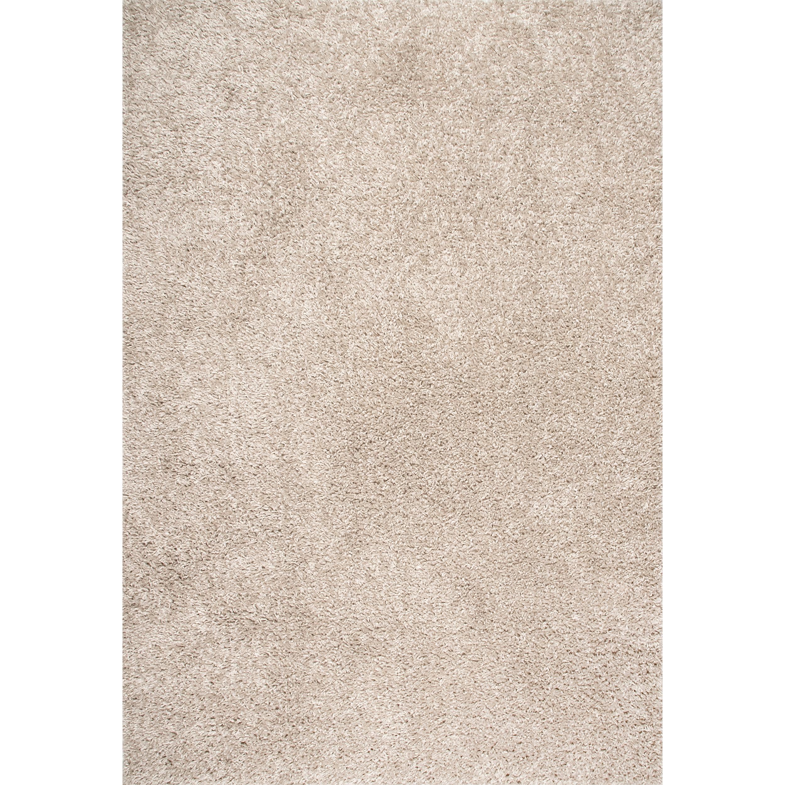 Beige Solid Shag Reversible Synthetic Runner Rug