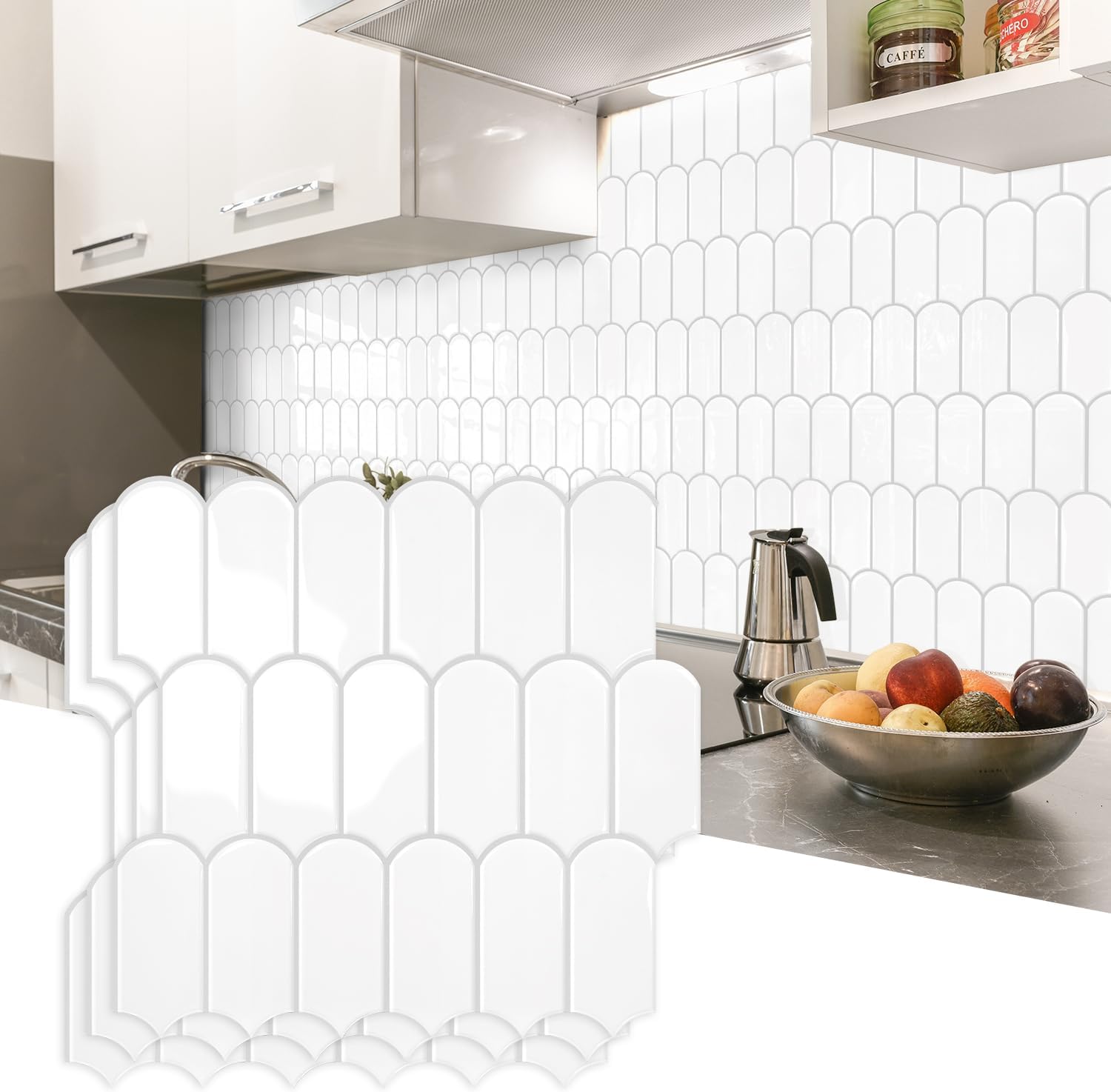 STICKGOO Tile 10 Sheet Upgraded Thicker 2.5mm Peel and Stick Backsplash  11.1x12 Inch White with Gray Grout Elongated Fan Self Adhesive Kitchen  Bathroom RV Wall Tiles in the Wall Decals department at, image size:900x900