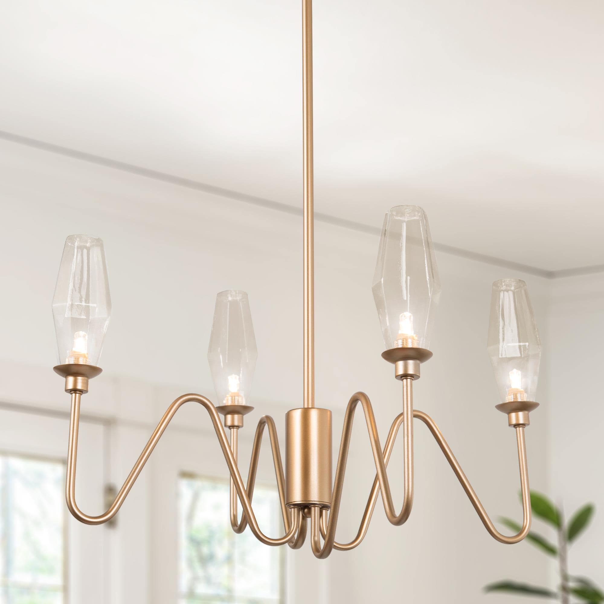 4-Light Antique Gold Modern/Contemporary LED Dry rated Chandelier | - Uolfin NYIEUQ-LWS23936-K7