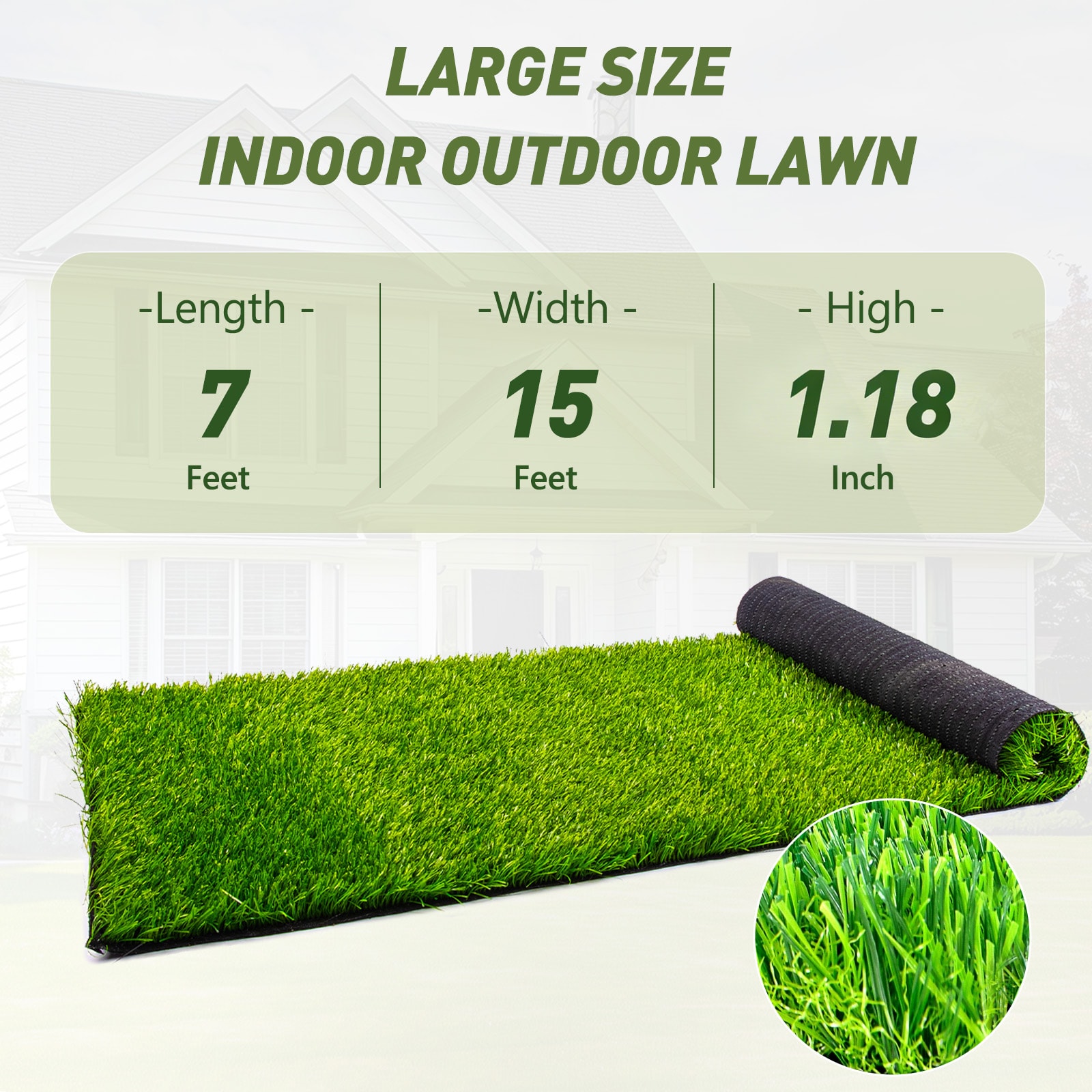 Wooakway Realistic Deluxe Artificial Grass Synthetic Thick Lawn Turf Carpet (7 FT x15 FT (105 Square FT))