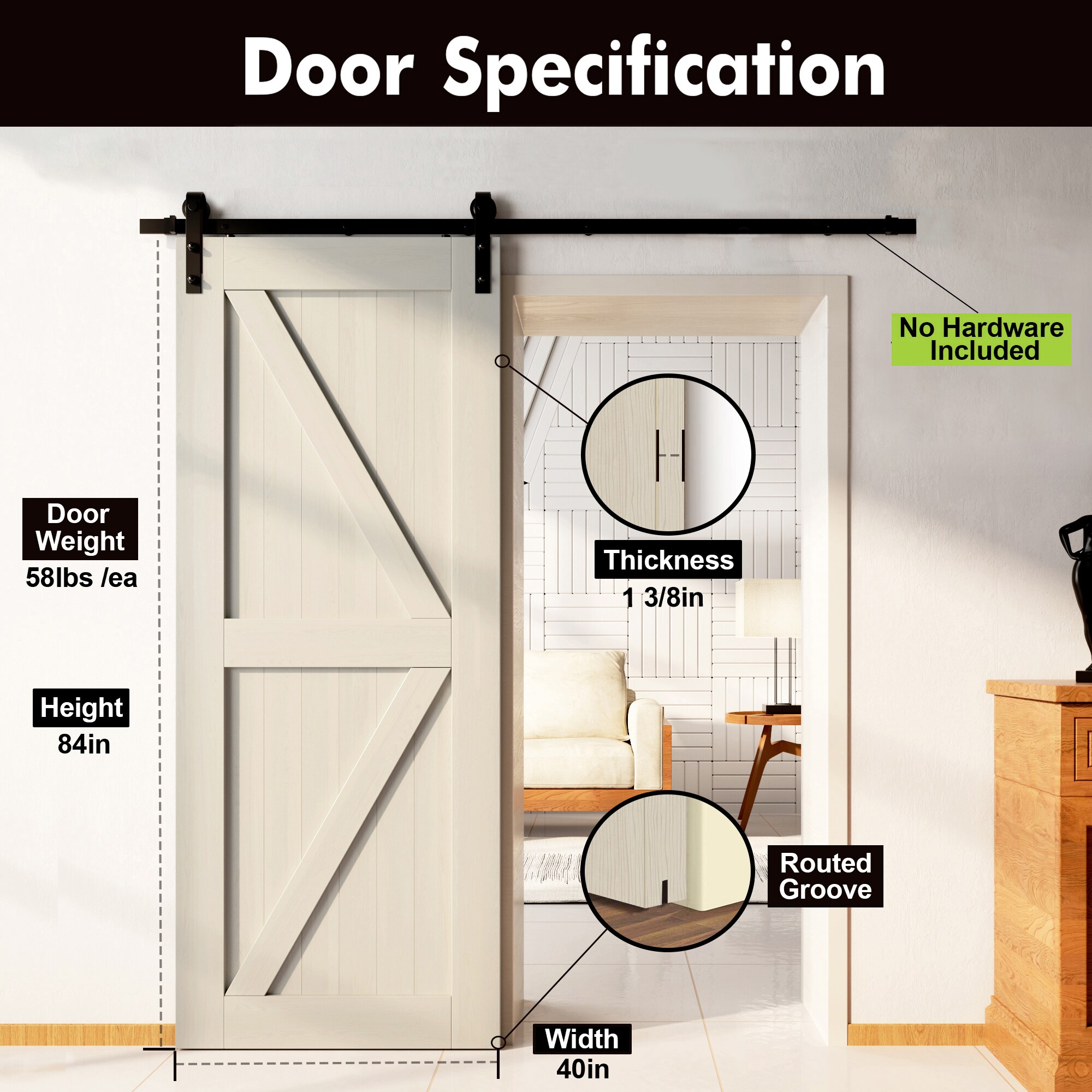 HOMACER 4084-K-TGRAY Barn-Doors - View #3