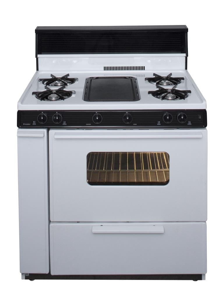Premier BLK5S9WP 36-in 5 burners 3.9-cu ft Freestanding Natural Gas Range ( White with Black Trim )