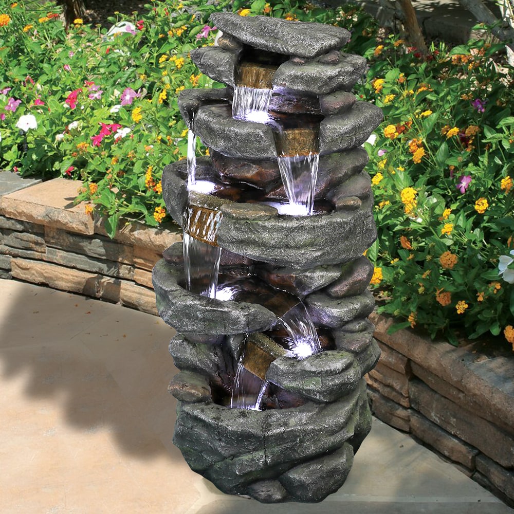 Watnature 40.55-in H Resin Water Rock Waterfall Outdoor Fountain Pump ...