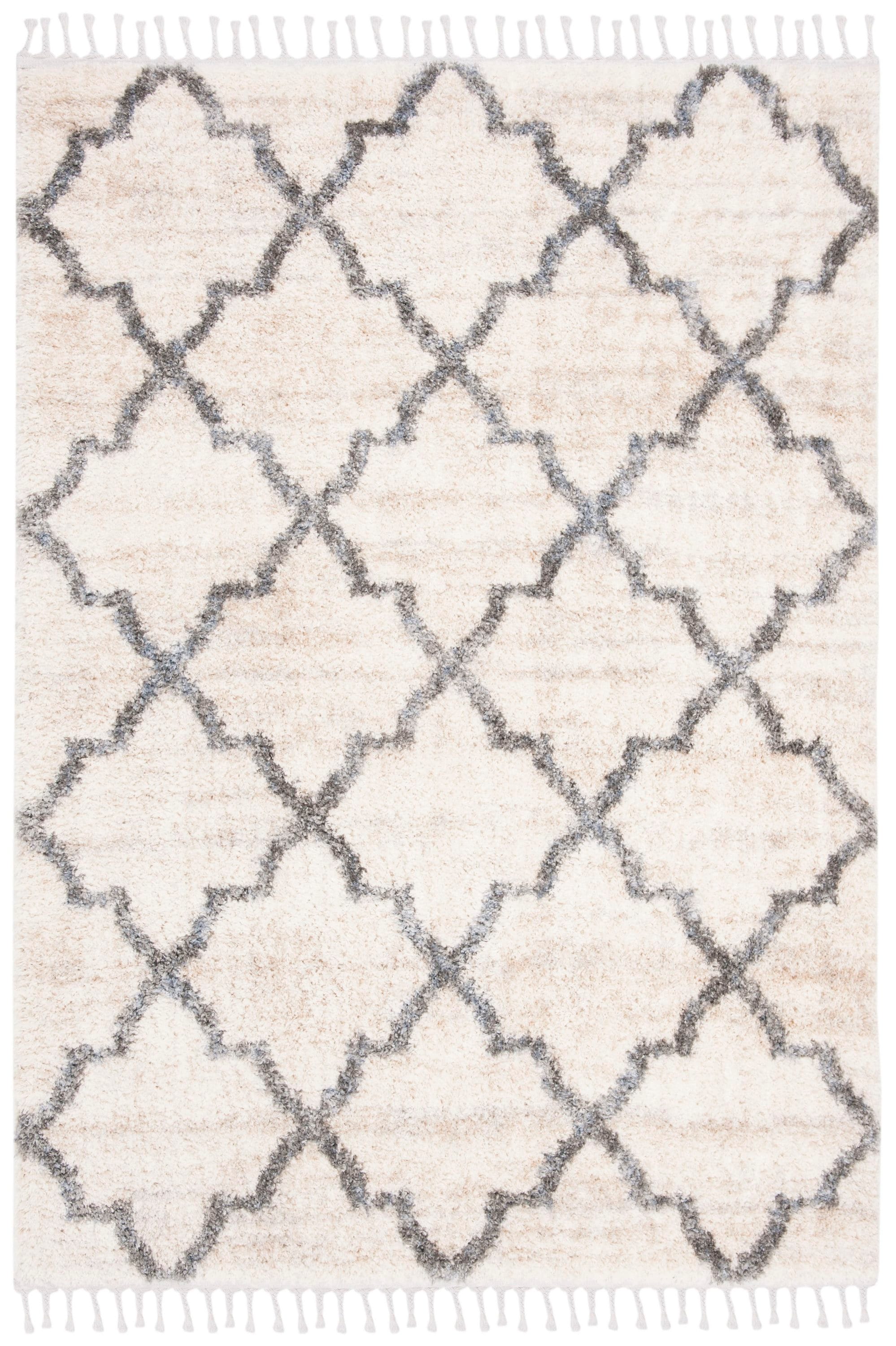 Safavieh BFG627A-8 Berber Fringe Borge Shag 8 x 10 (ft) Loomed Polypropylene Cream/Gray Rectangular Indoor Trellis Moroccan Area rug
