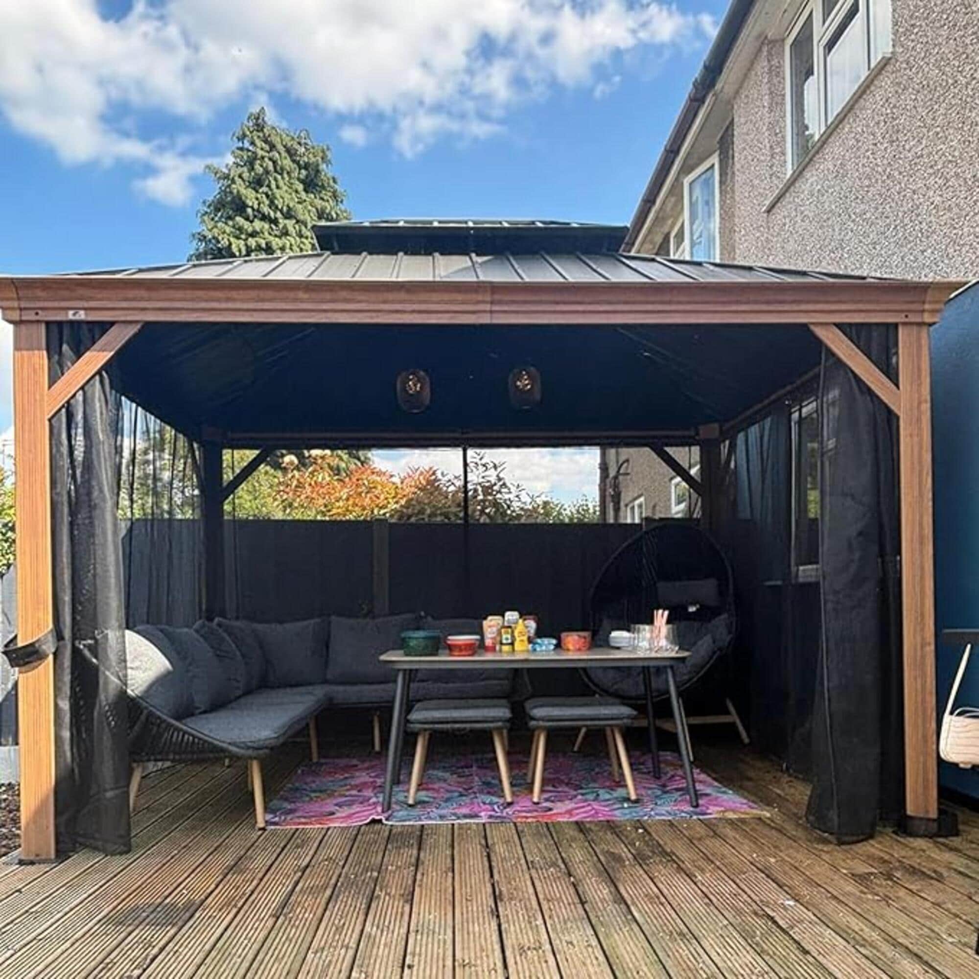 PURPLE LEAF 12-ft x 10-ft Gazebo Rectangle Wood Metal Steel Roof