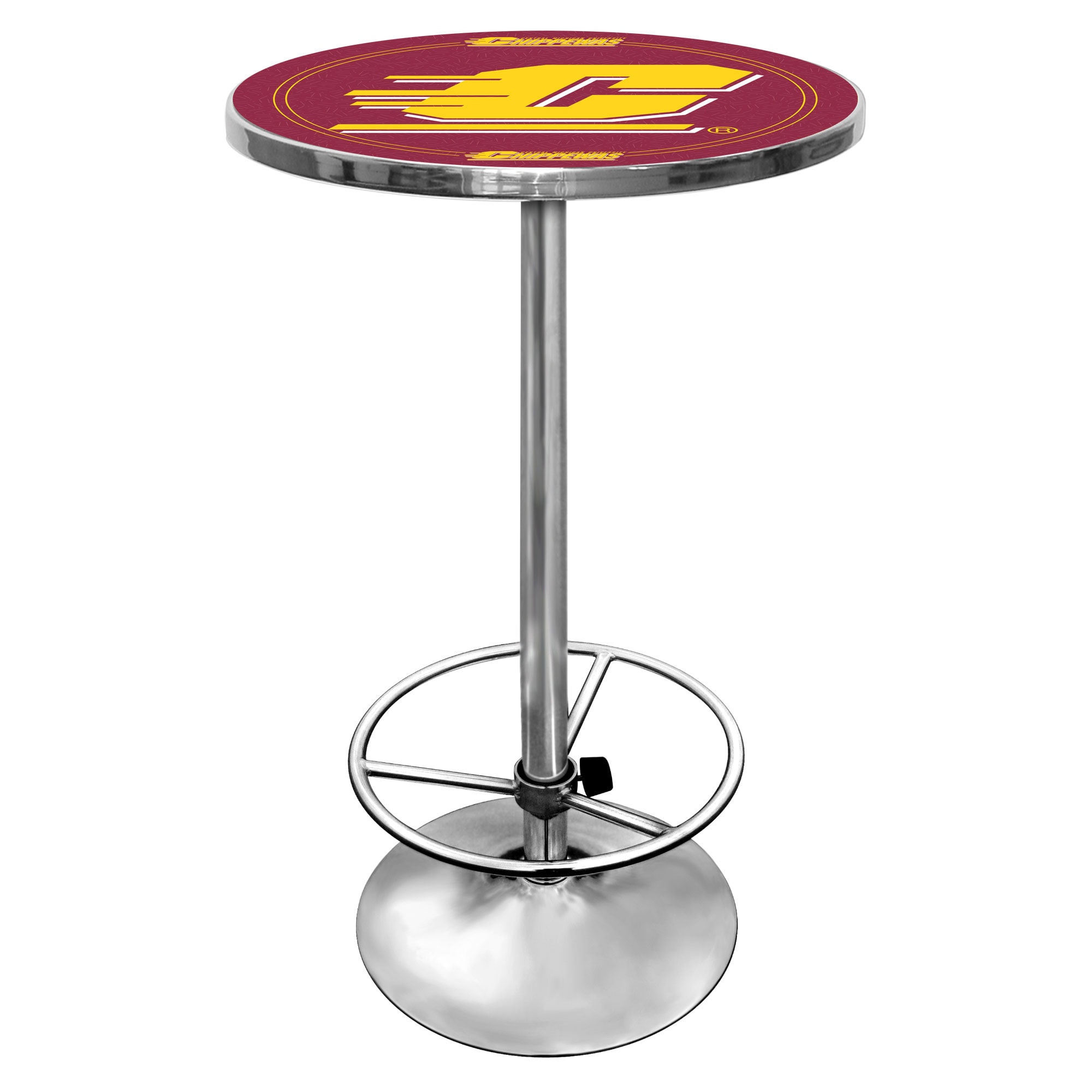 Trademark Gameroom LRG2000-CM Central Michigan Chippewas Pub Tables Chrome Round Traditional Bar Table, Composite with Metal Base