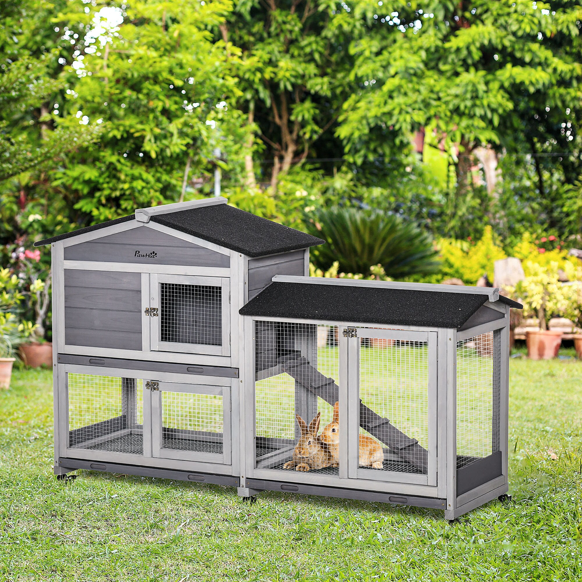 PawHut D51-314LG Chicken-Coops-Rabbit-Hutches - View #2
