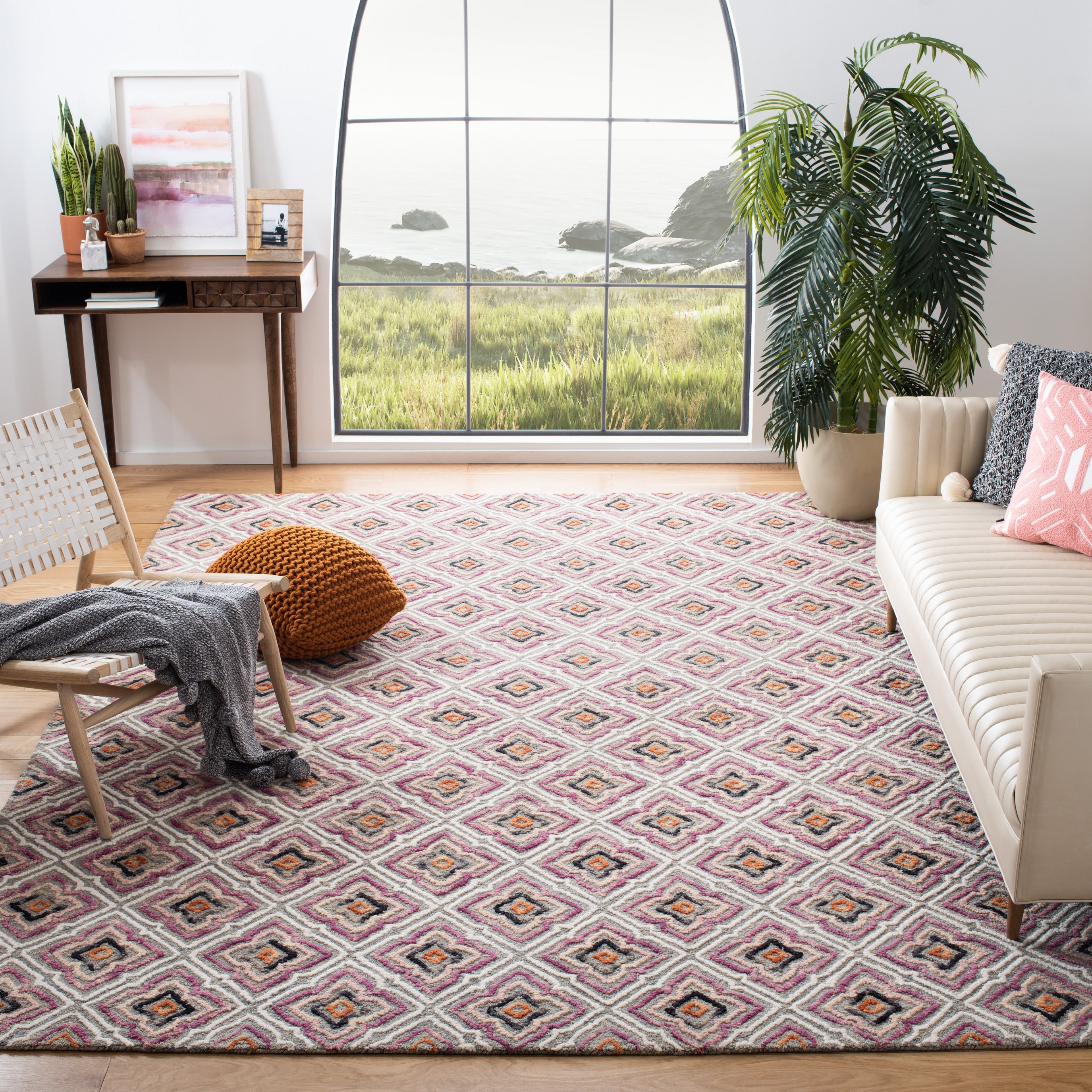 Safavieh TRC512J-8 Trace Aafkea 8 x 10 (ft) Tufted Wool Aqua/Ivory Rectangular Indoor Trellis Bohemian/Eclectic Area rug