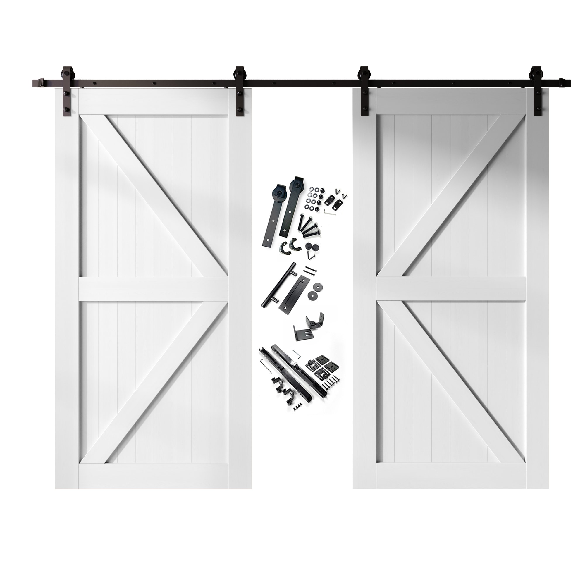 HOMACER YT2TGH180C-4296-K-WH 42-in x 96-in White Prefinished K-frame Pine Wood Solid core Double Barn Door (Hardware Included)