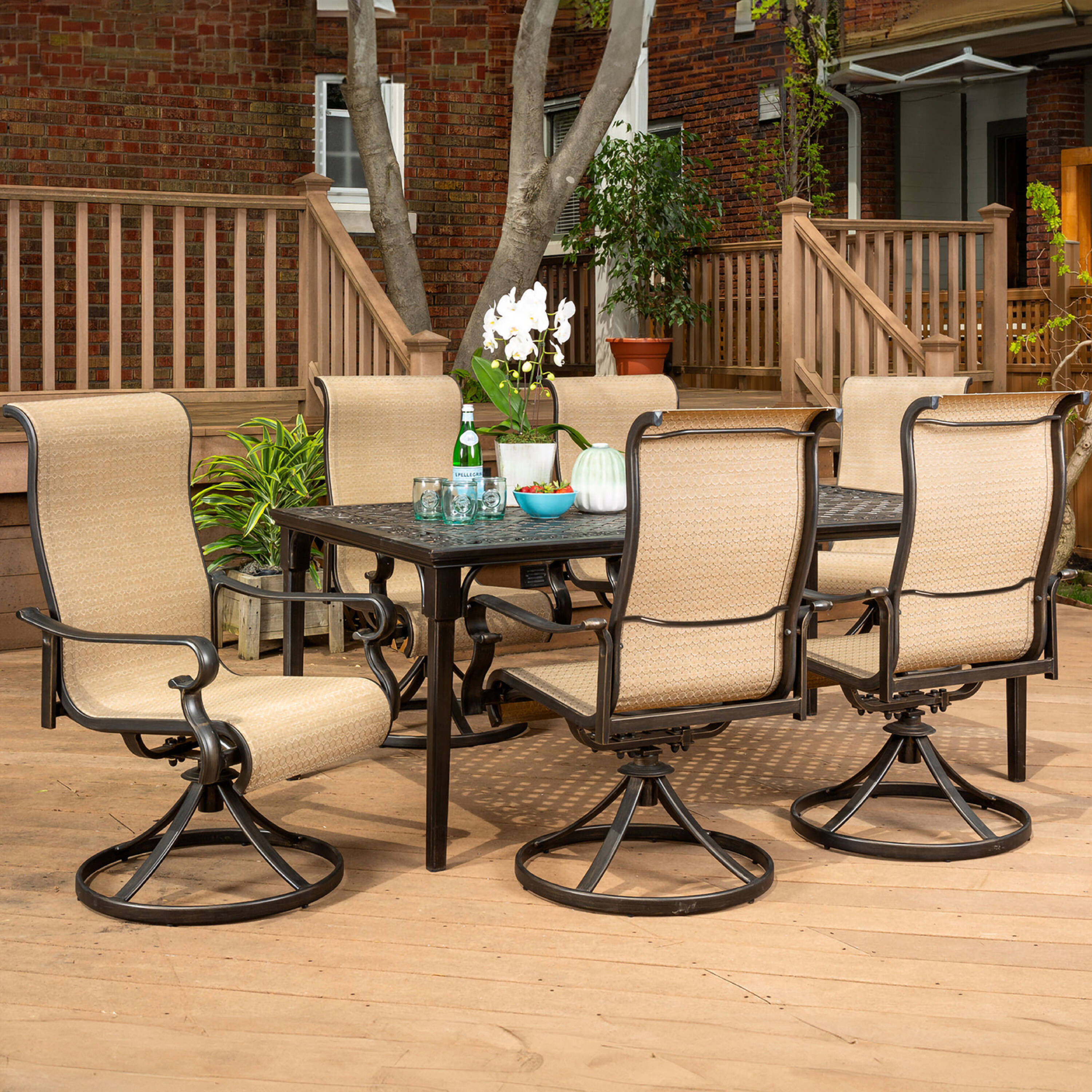 Brigantine 7-Piece Tan Aluminum Patio Dining Set with Swivel Chairs