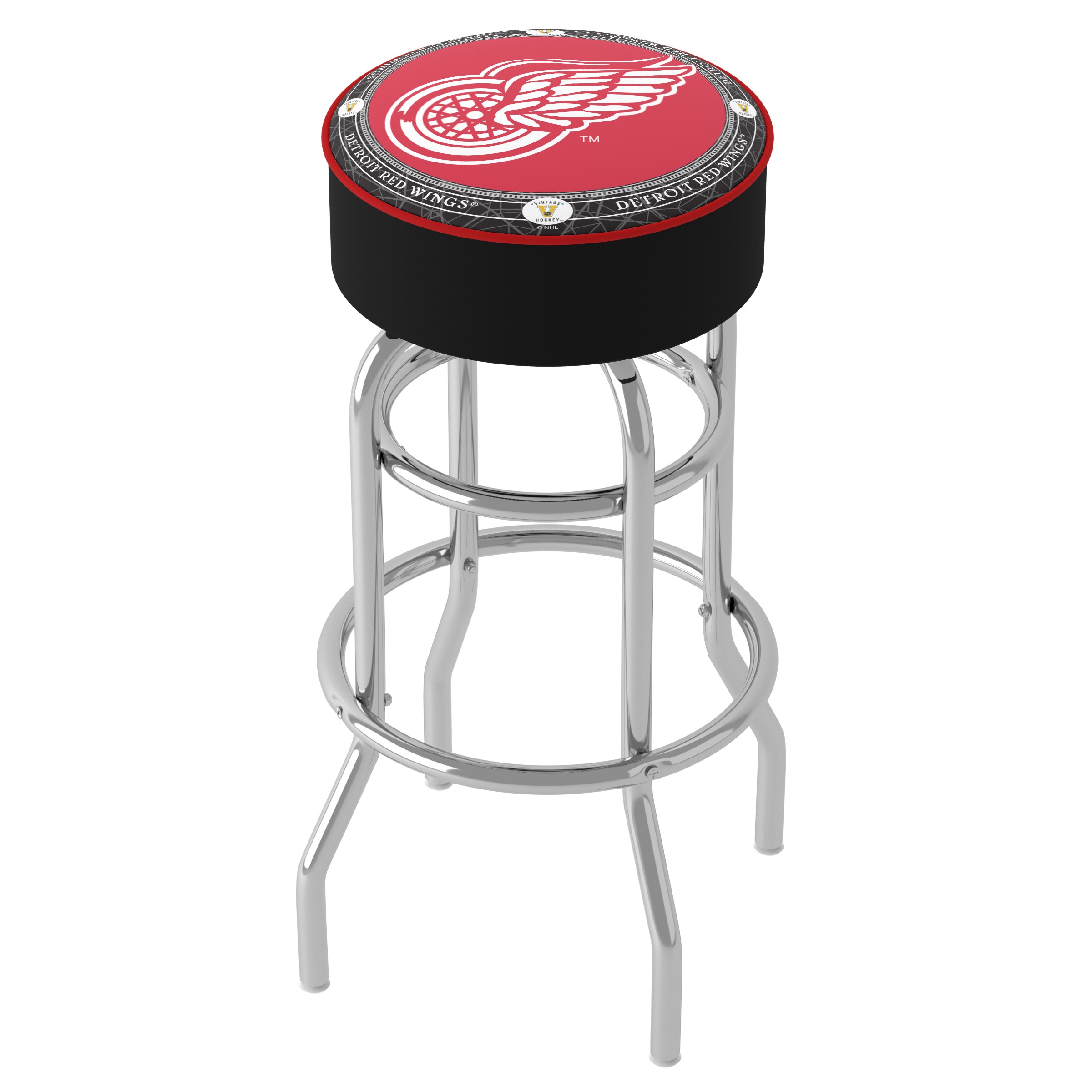 Trademark Gameroom NHL1000-DRV Detroit Red Wings Bar Stools Detroit Redwings 31.0-Inches H Bar height Round seat Upholstered Swivel Metal Bar Stool