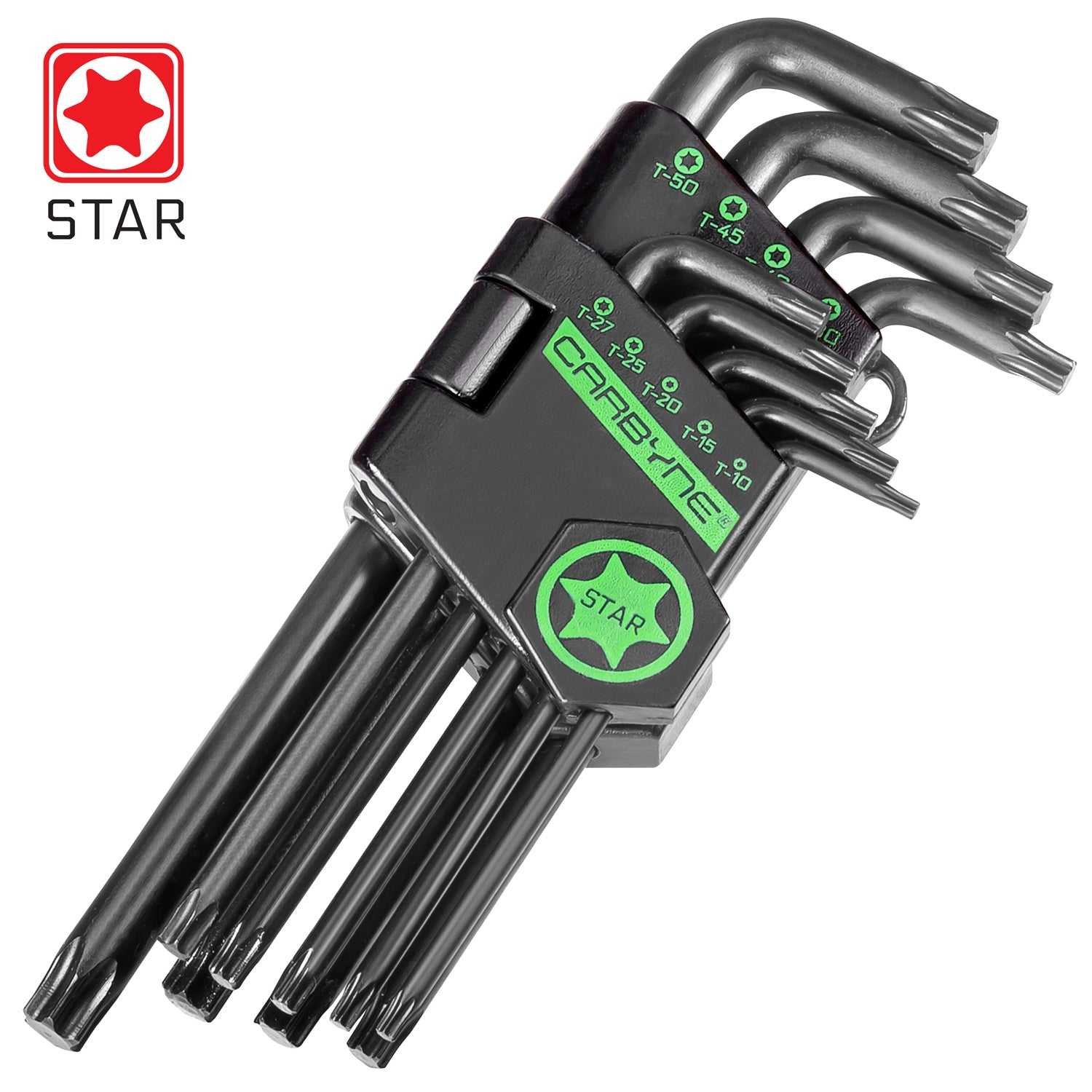CARBYNE 9-Piece Long Arm Torx Wrench Set (Torx Key Set/Star Wrench Set). Includes T-10 to T-50. Heat Treated S2 Steel #3101562