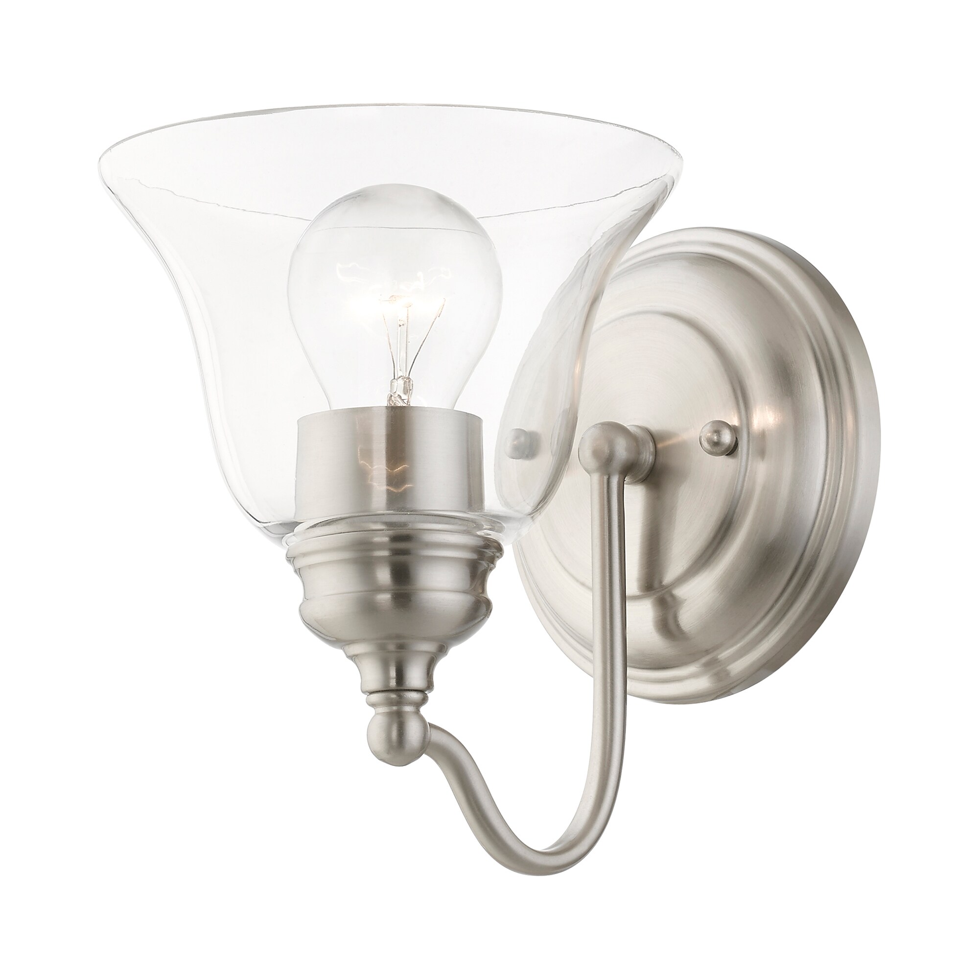 Brushed Nickel Clear Glass 1-Light Vanity Sconce