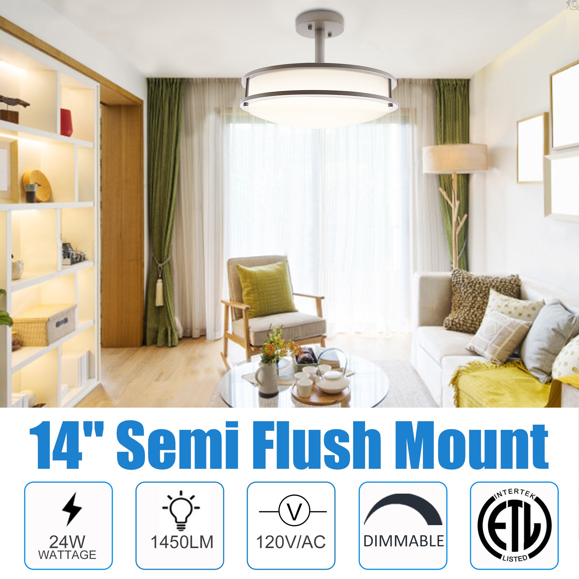 Homdec 1-Light 14-in Brushed Nickel LED Semi-flush Mount Light In The ...