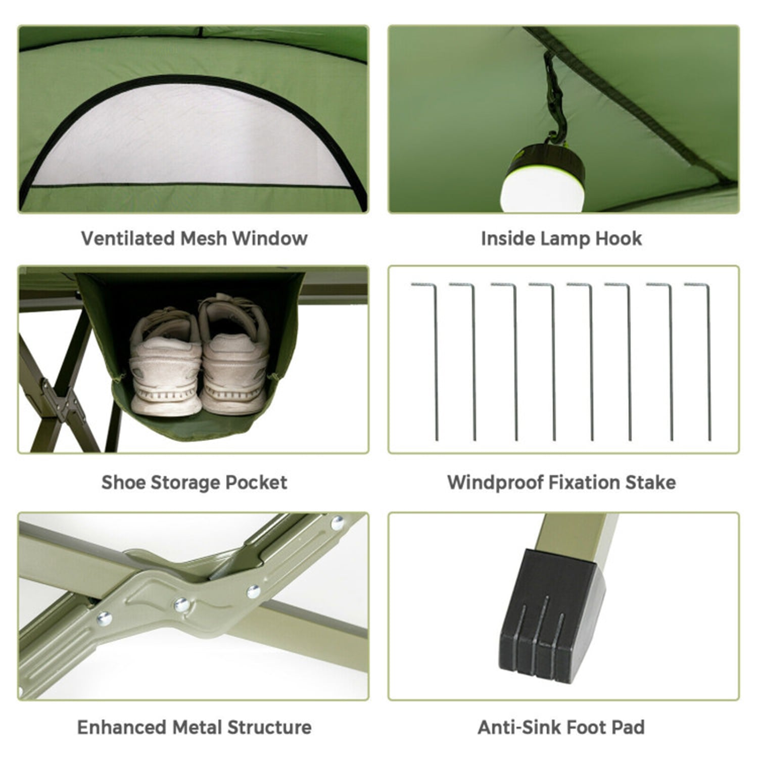 Green Four Season Dome Camping Tent with Elevated Cot