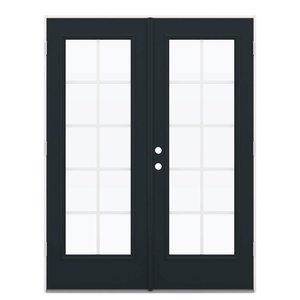 JELD-WEN LOWOLJW238700109 60-in x 80-in x 4-9/16-in Jamb Low-E Grilles between the glass , Black Steel Left-hand outswing French Double Patio Door