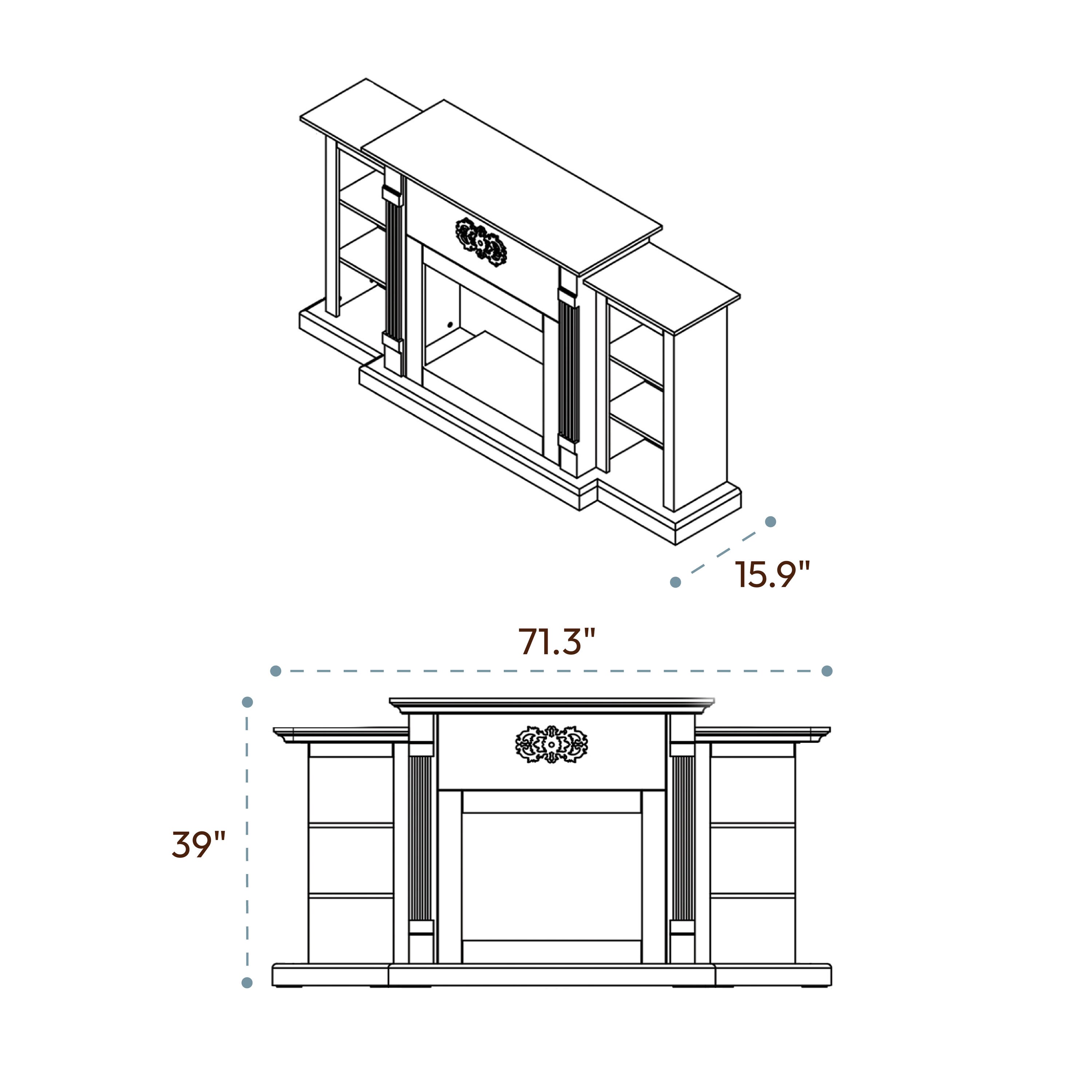 Sanoma 72-Inch White Electric Fireplace with Bookshelves