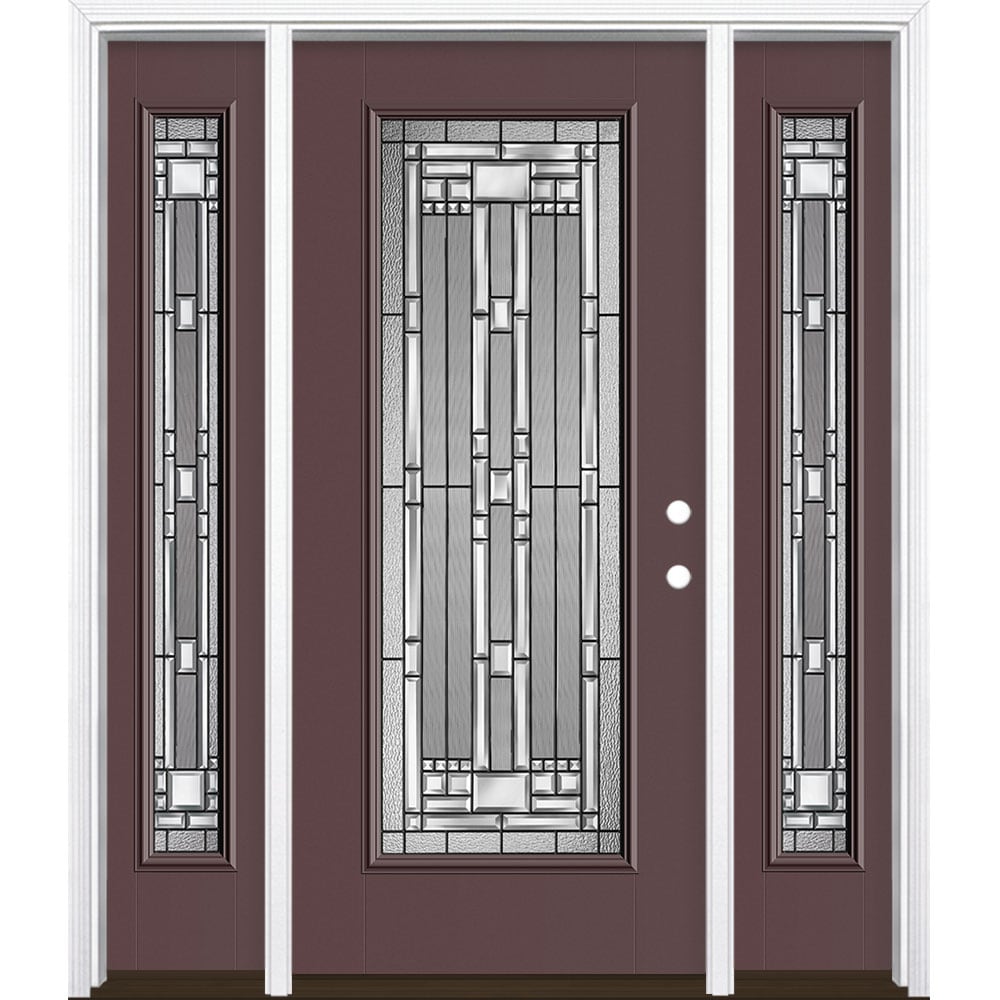 Masonite 3420629 Naples 60-in x 80-in x 4-9/16-in Fiberglass Full lite Left-hand inswing Currant Painted Prehung Front Door with Sidelights with Brickmould Insulating core