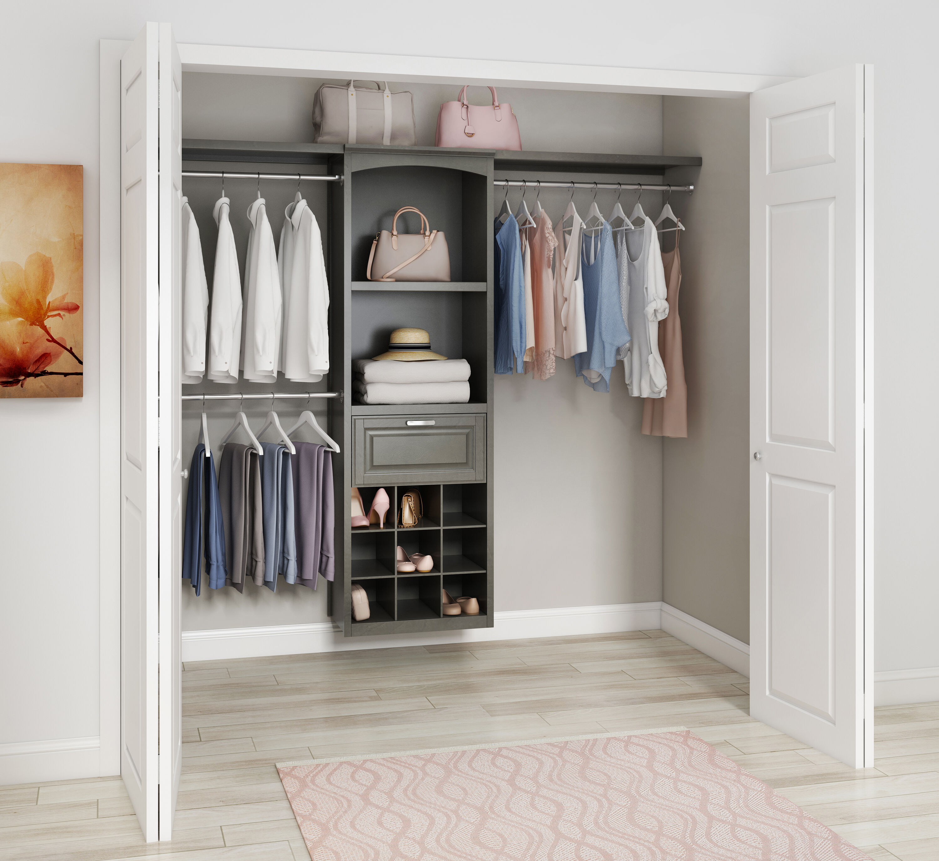 allen + roth Hartford 2-ft to 8-ft W x 6.83-ft H Antique White Solid  Shelving Wood Closet System in the Wood Closet Kits department at