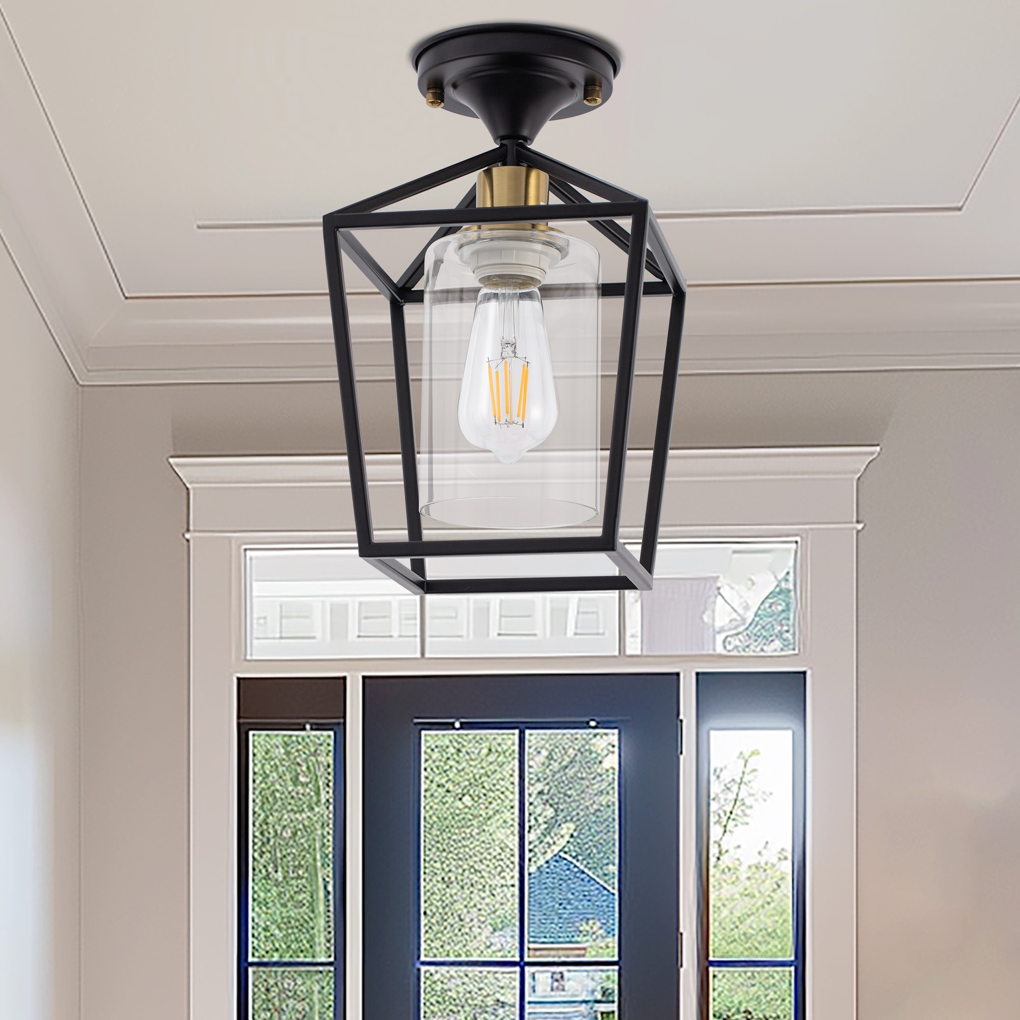YANSUN LA-BD-BX02901AGB-11 1 -Light 7.09-in Matte Black Semi Flush Mount Light