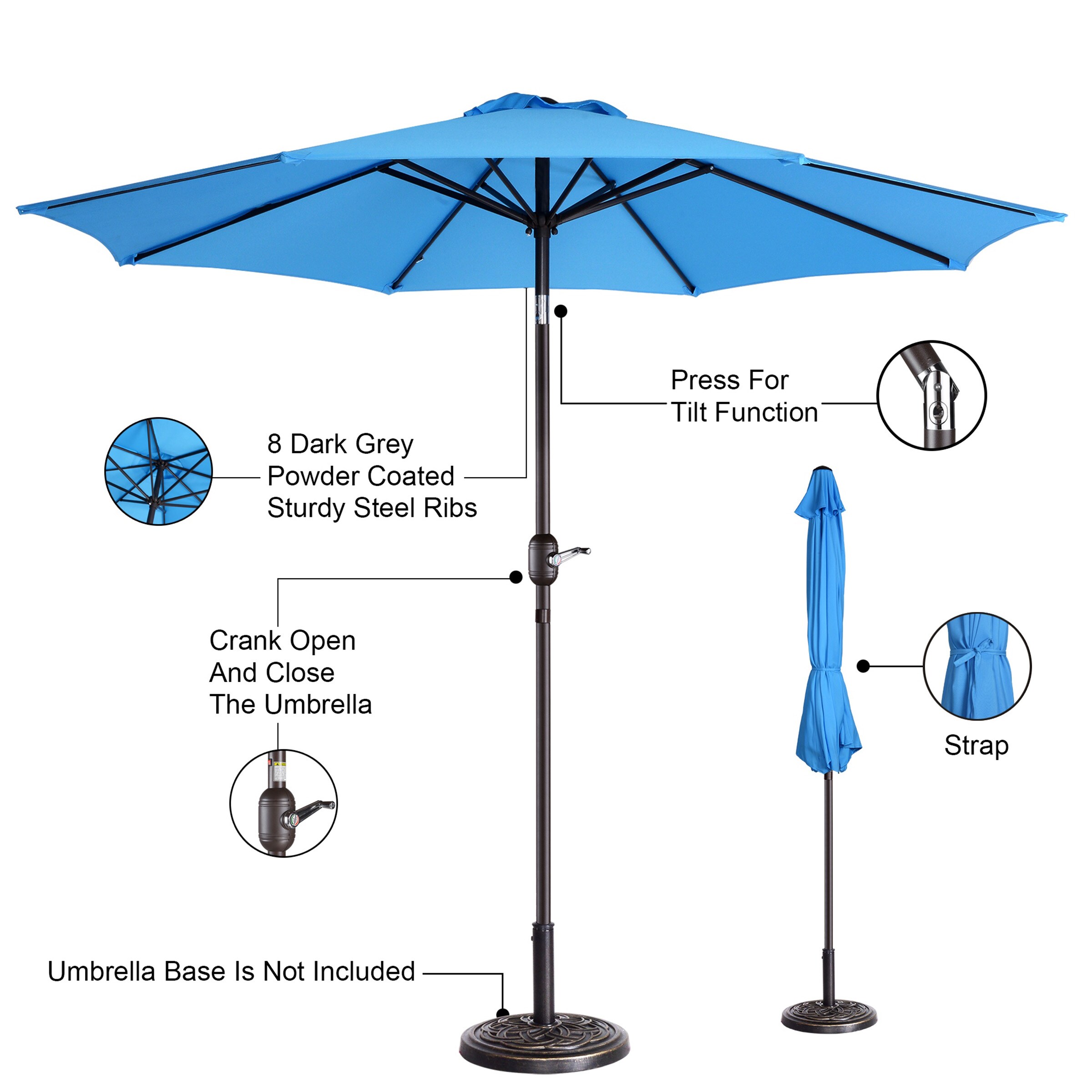 Nature Spring 9-ft Blue Garden Patio Umbrella in the Patio Umbrellas ...