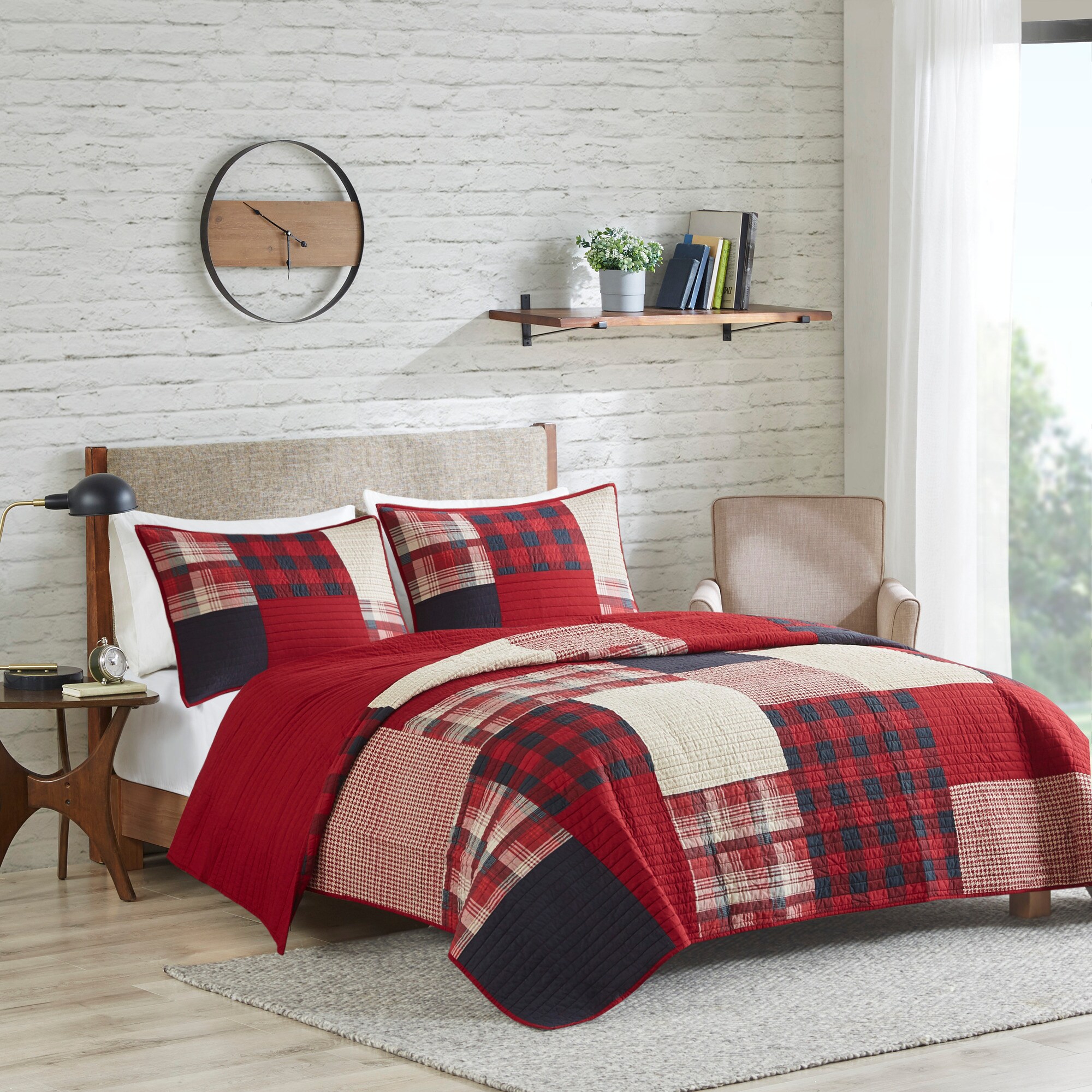 Full Red Cotton Reversible Quilt Set
