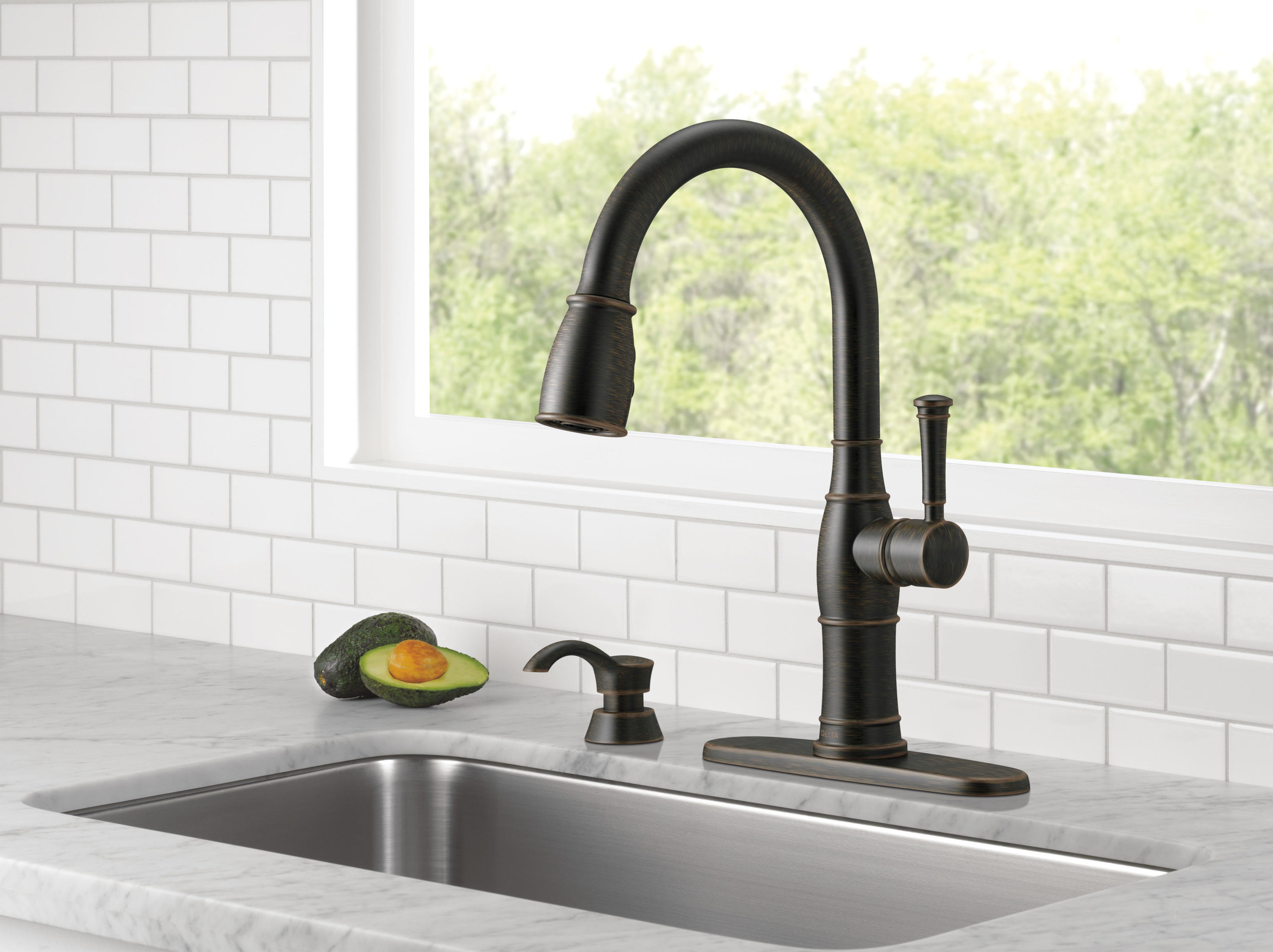 Delta Valdosta Venetian Bronze Double Pull Down Kitchen Faucet With   07903611 