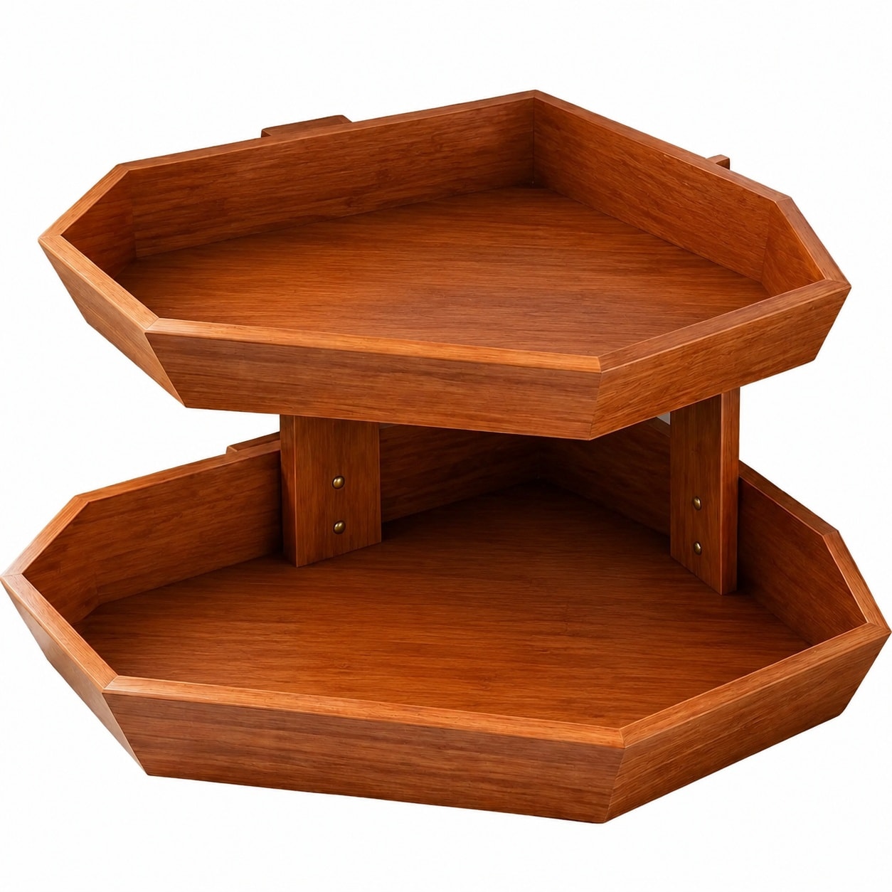 Aoibox  2 Tier Corner Wooden Fruit Basket 11 53 x 11 53 x 11 6 Inch Open Airflow Design for Kitchen Counter