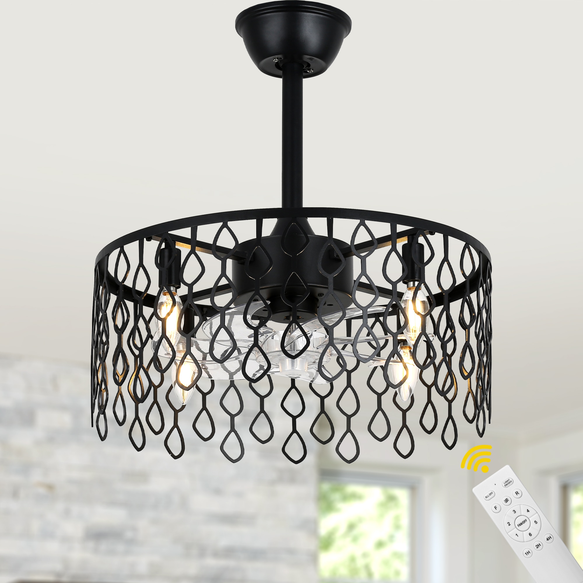 Bella Depot Vintlume 19-in Black with Black Blades Cage Ceiling Fan With Light and Remote Control Included 5 -Blade