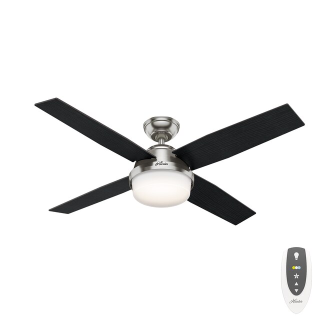 Hunter Dempsey 52 In Brushed Nickel Color Changing Led Indoor Downrod Or Flush Mount Ceiling Fan With Light Remote 4 Blade The Fans Department At Com - Indoor Ceiling Fan With Light And Remote Control