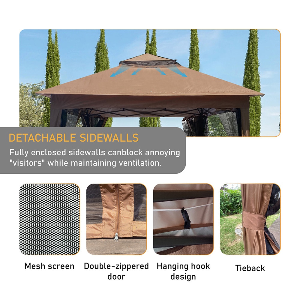 Topcraft 11-ft x 11-ft Brown Metal Square Screened Pop-up Gazebo at ...