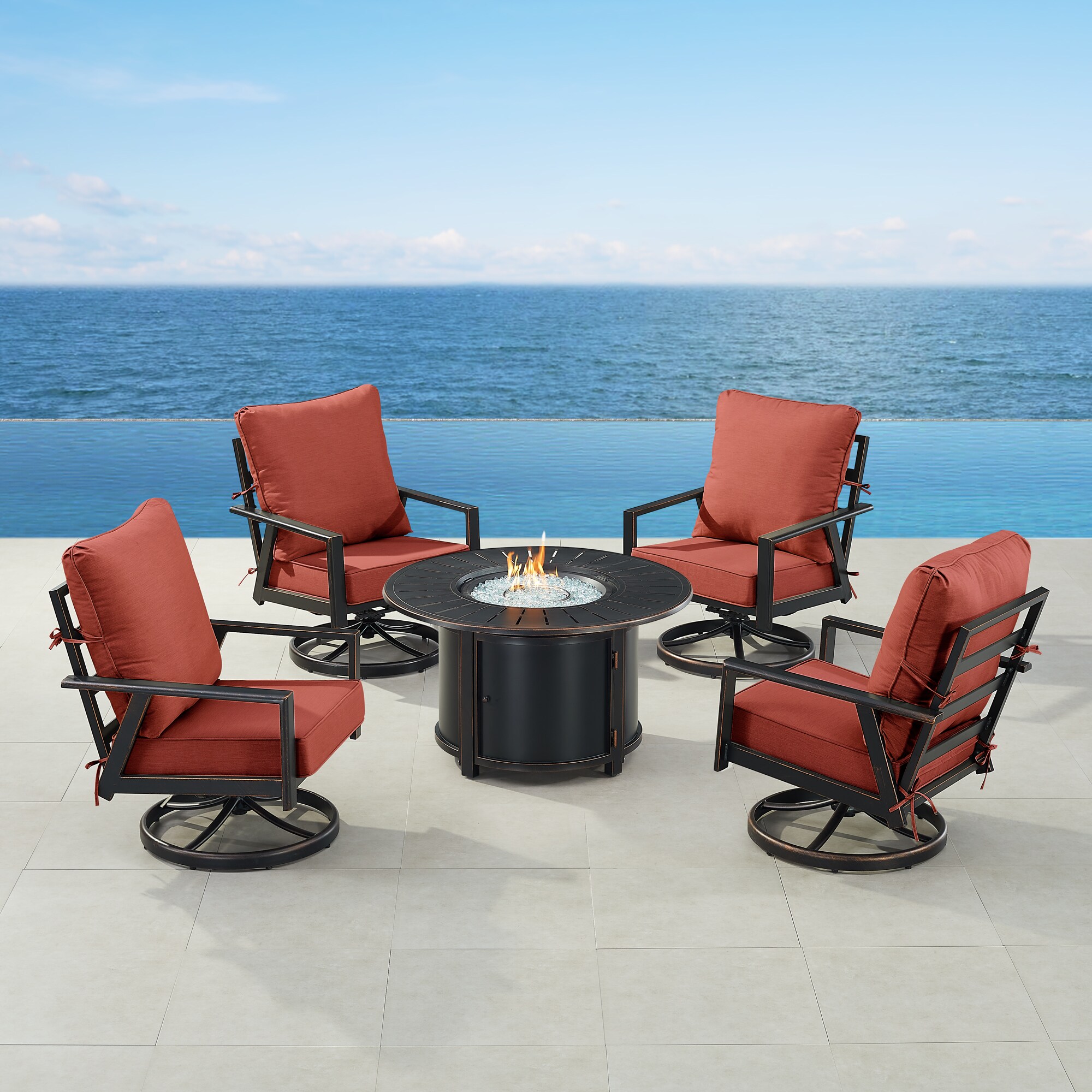 Oakland Living LUX-4C-NO-RDCU-IB-AC 9 -Piece Patio Conversation Set with Red Cushions