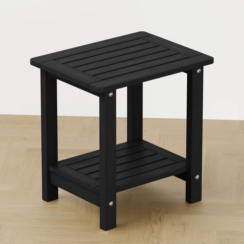 WINSOON YD8001 Black Double Layer Patio Side Table Square Outdoor End 12.59-in W x 16.1-in L