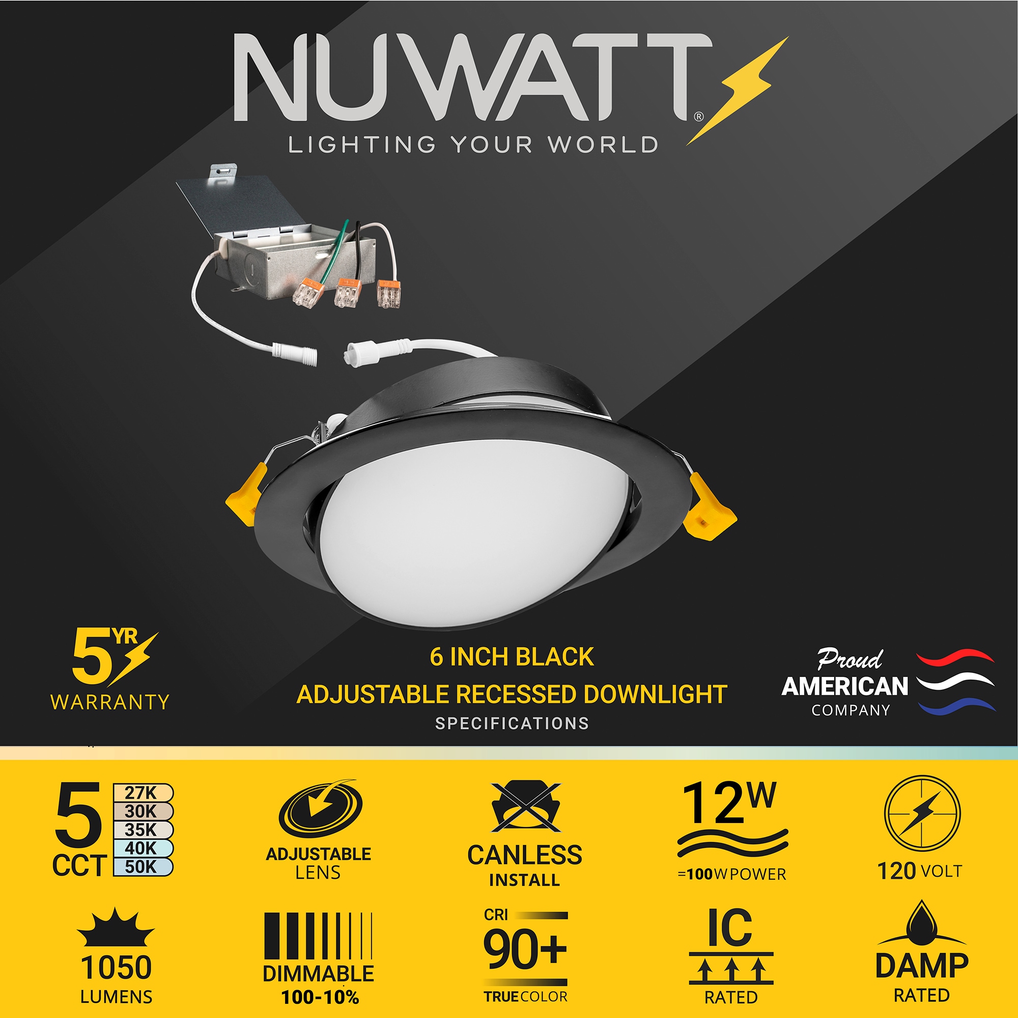 NUWATT Ultra Slim Gimbal Adjustable Lens Black 6-in 1050-Lumen ...