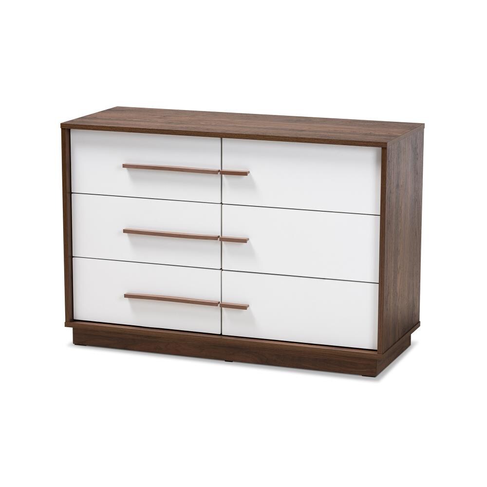 Baxton Studio Mette White Walnut 6 Drawer Standard Dresser in the