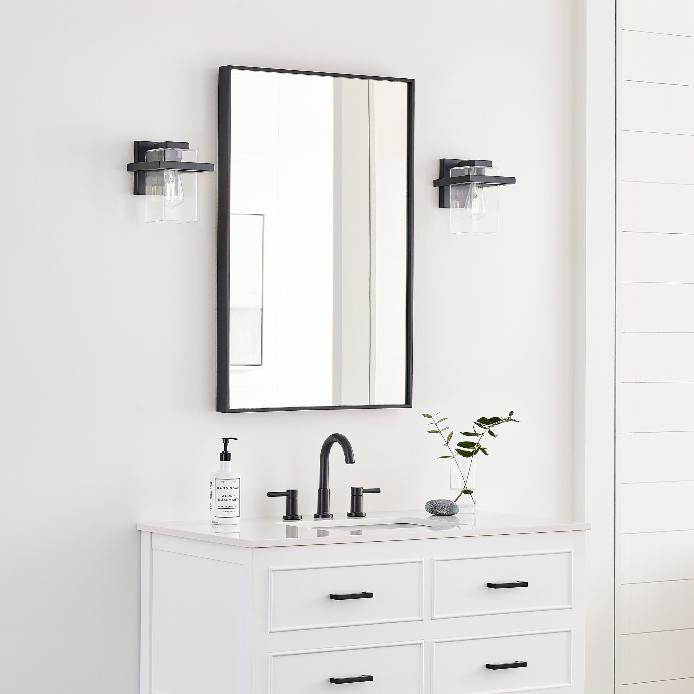 Midnight Black 1-Light Outdoor Vanity Sconce with Clear Glass Shade