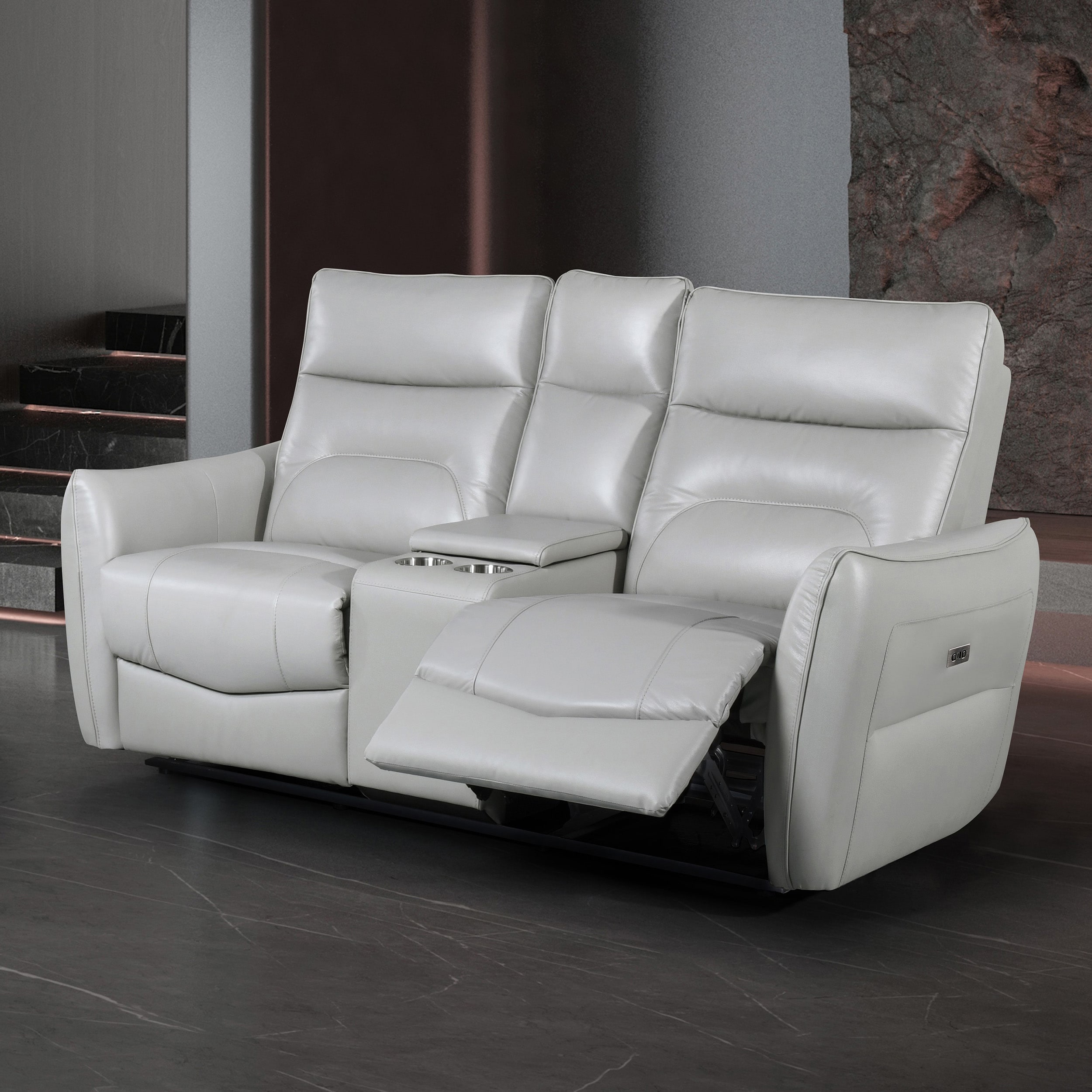 Furniture of America IDF-69006TPLVPM Amanda 62.5-in Modern Taupe Genuine leather 2 -seater Reclining Loveseat
