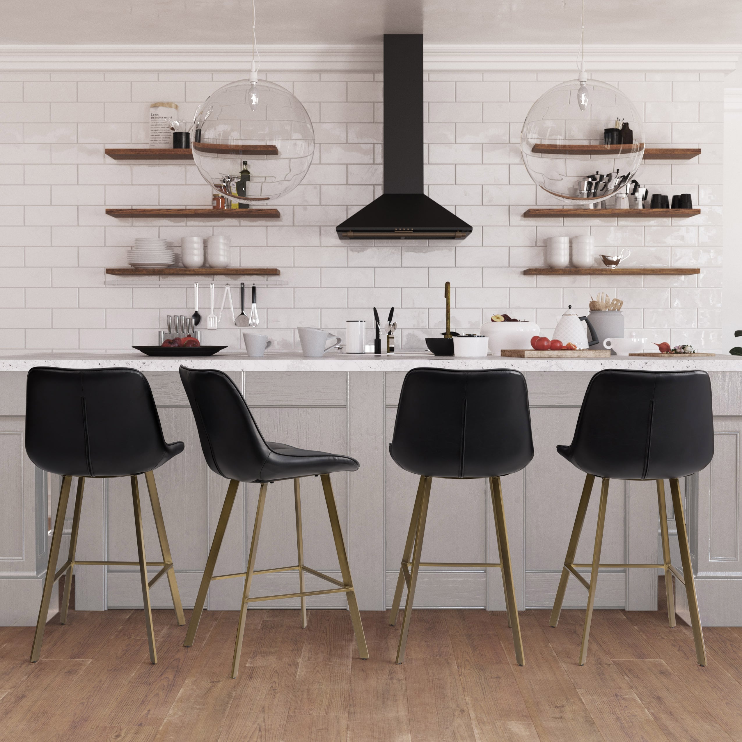 Blakeley Black Faux Leather & Metal 34" Modern Farmhouse Barstools - Set of 2