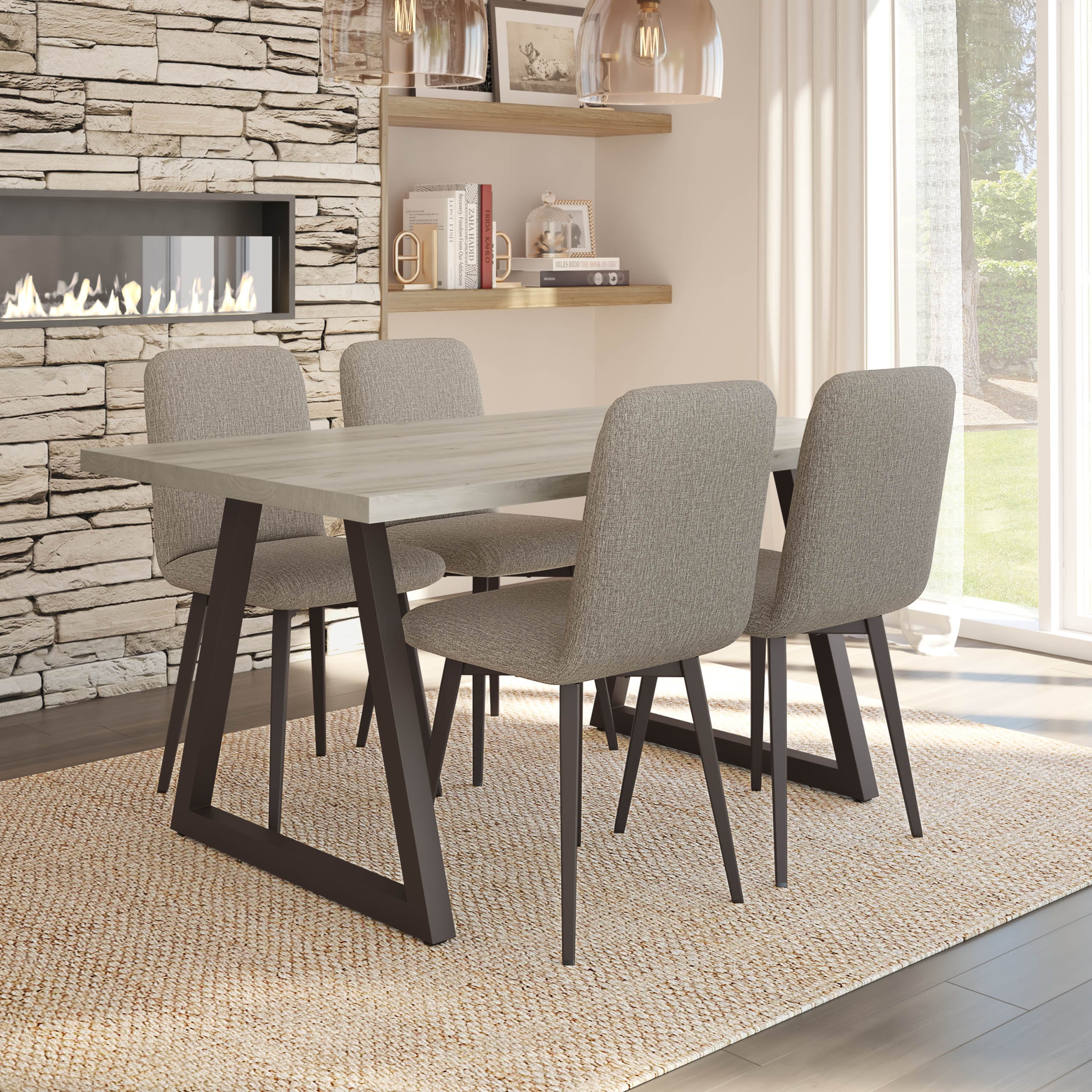 Beige and Brown Upholstered Metal Side Chair
