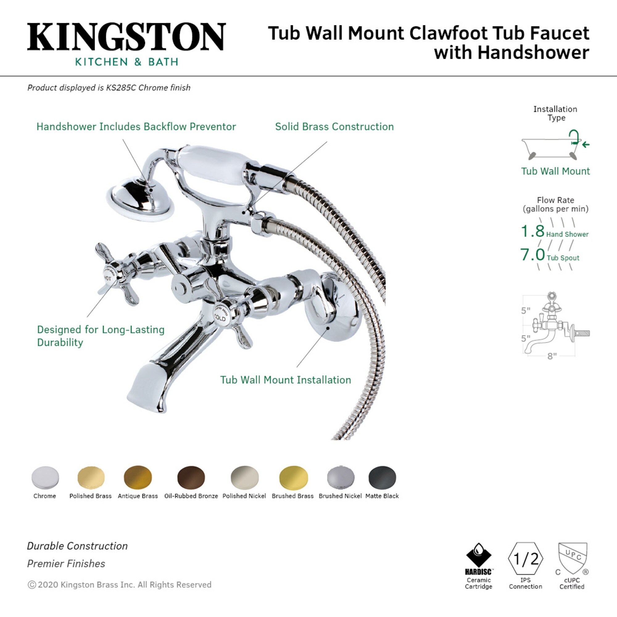 Kingston Brass WLKS285SN Roman-Tub-Faucets - View #3