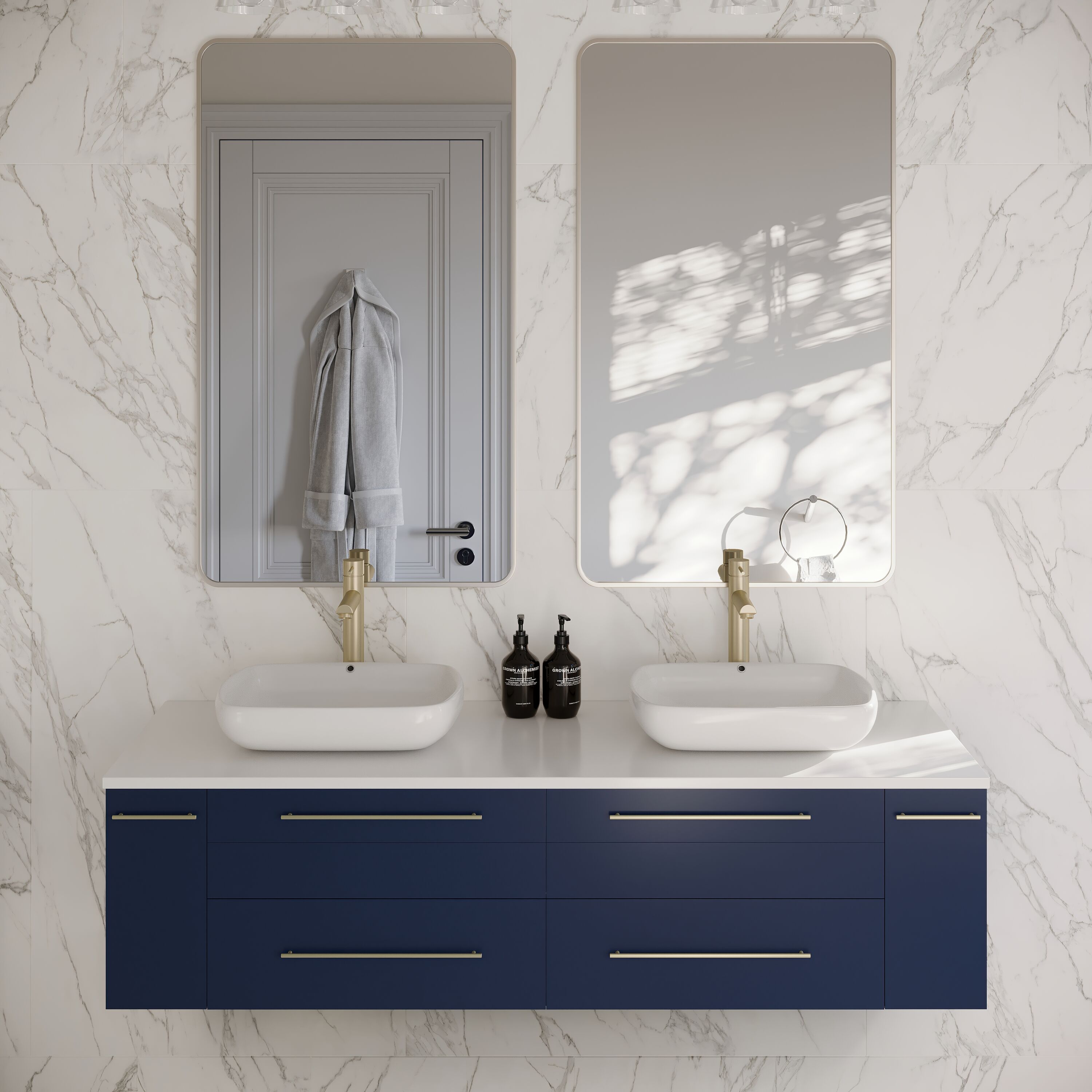 Fresca FCB6160RBL-VSL-DCWHV Lucera 60-in Royal Blue Double sink Floating Bathroom Vanity with White Quartz Top