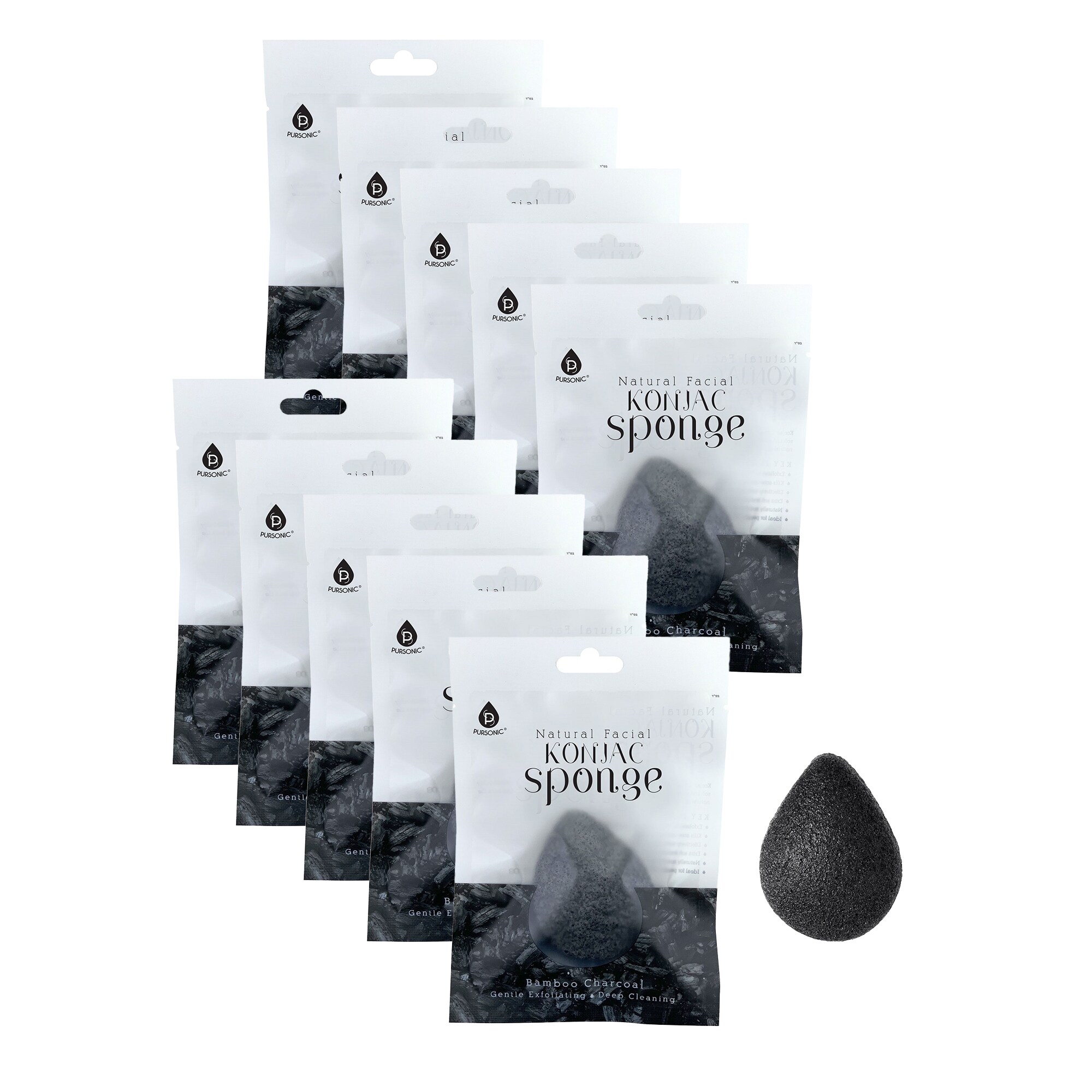 Pursonic COG400 (10 PACK) Natural Bamboo Charcoal Konjac Sponge 10 Pack