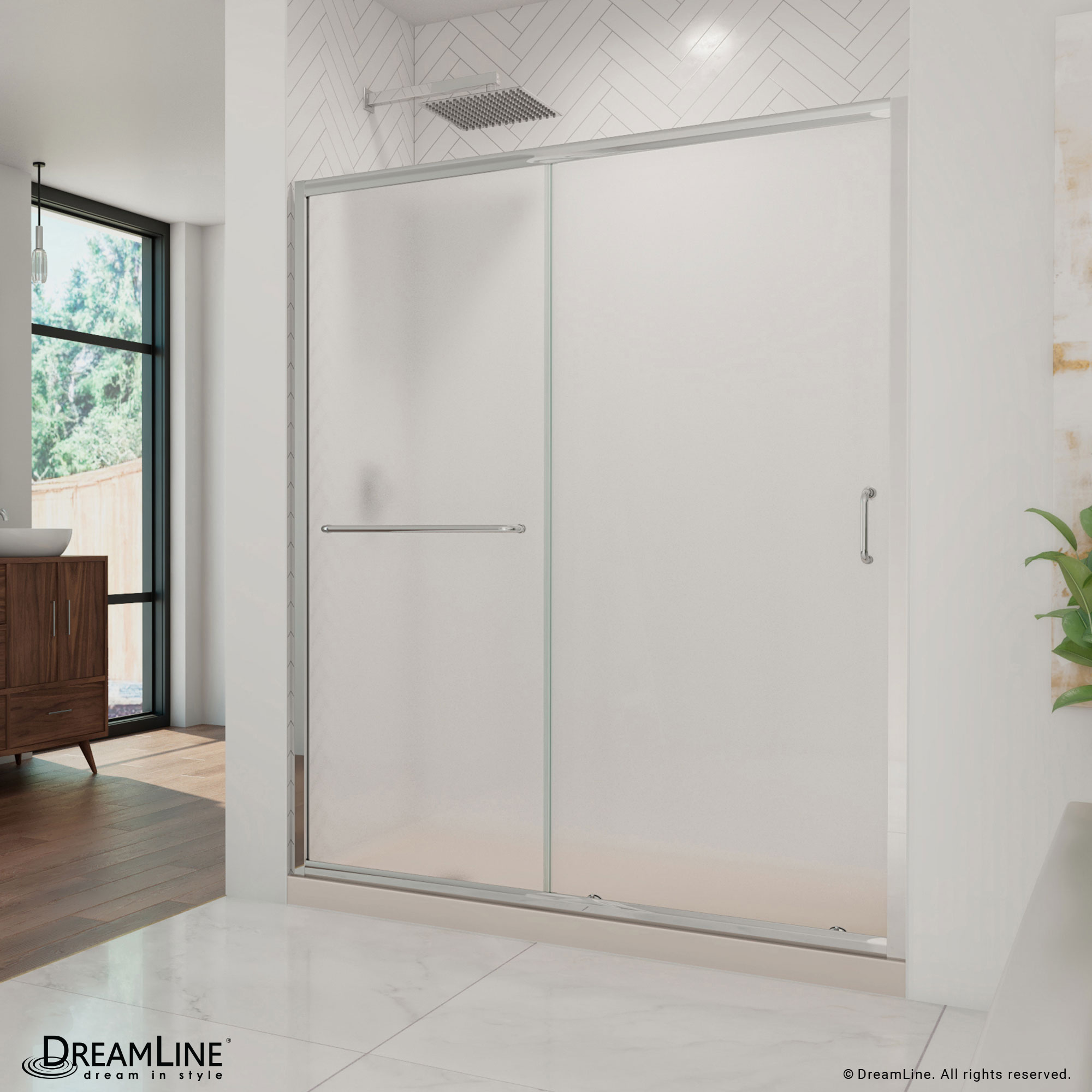 Infinity-Z 60" x 30" Frosted Glass Sliding Shower Kit with Brushed Nickel Hardware